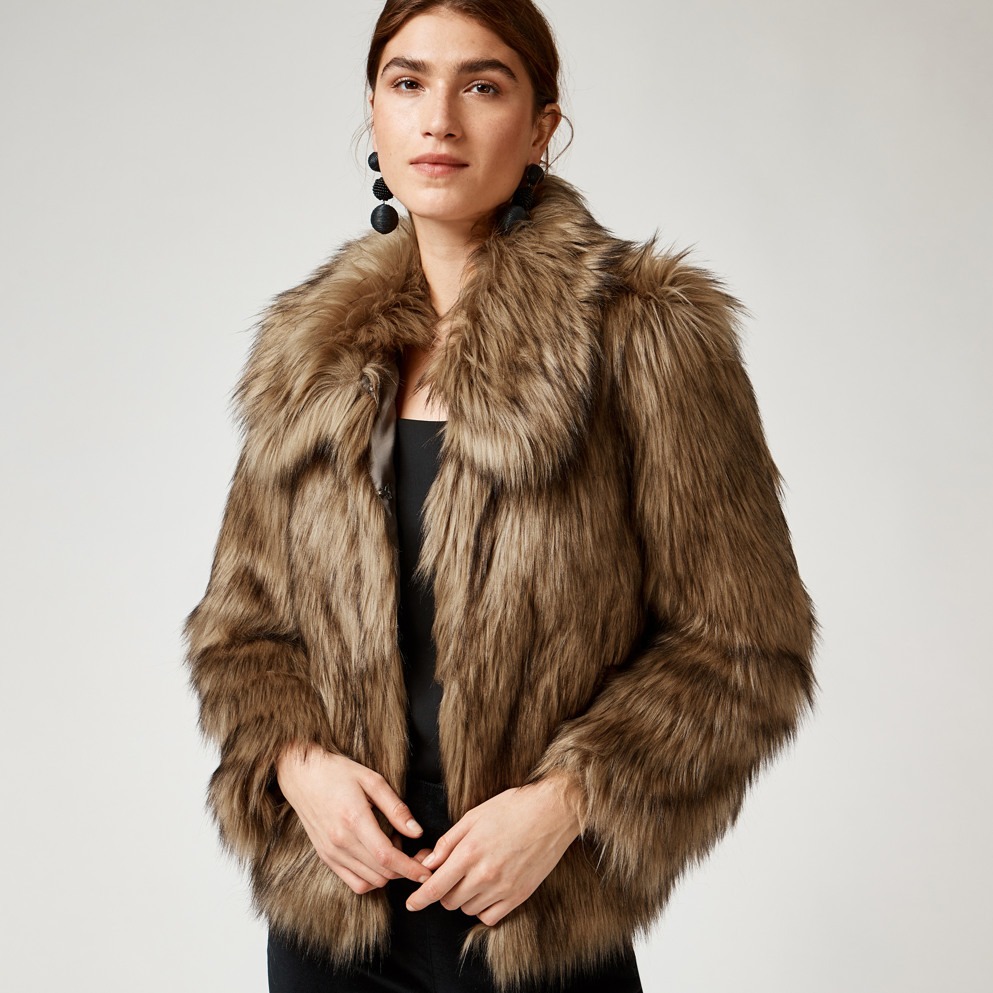 short brown faux fur jacket