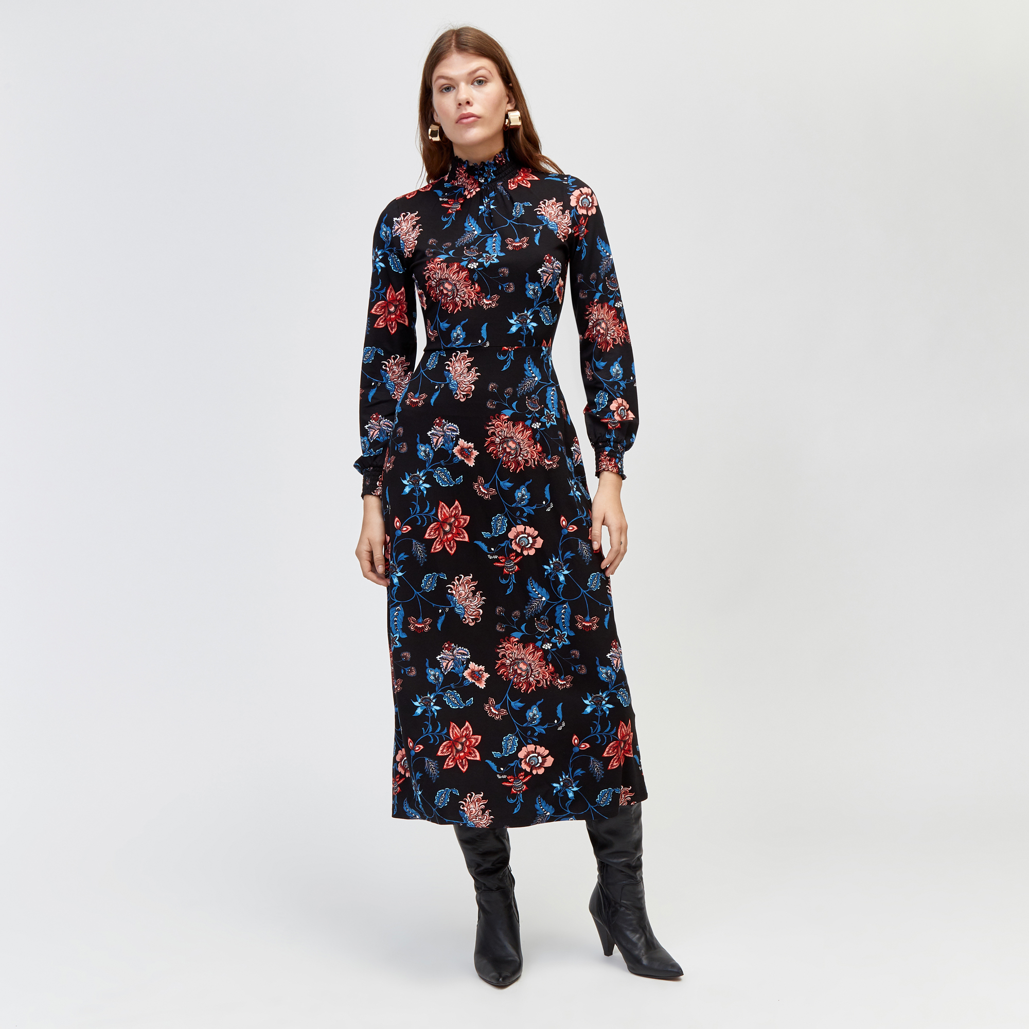 winter floral midi dress