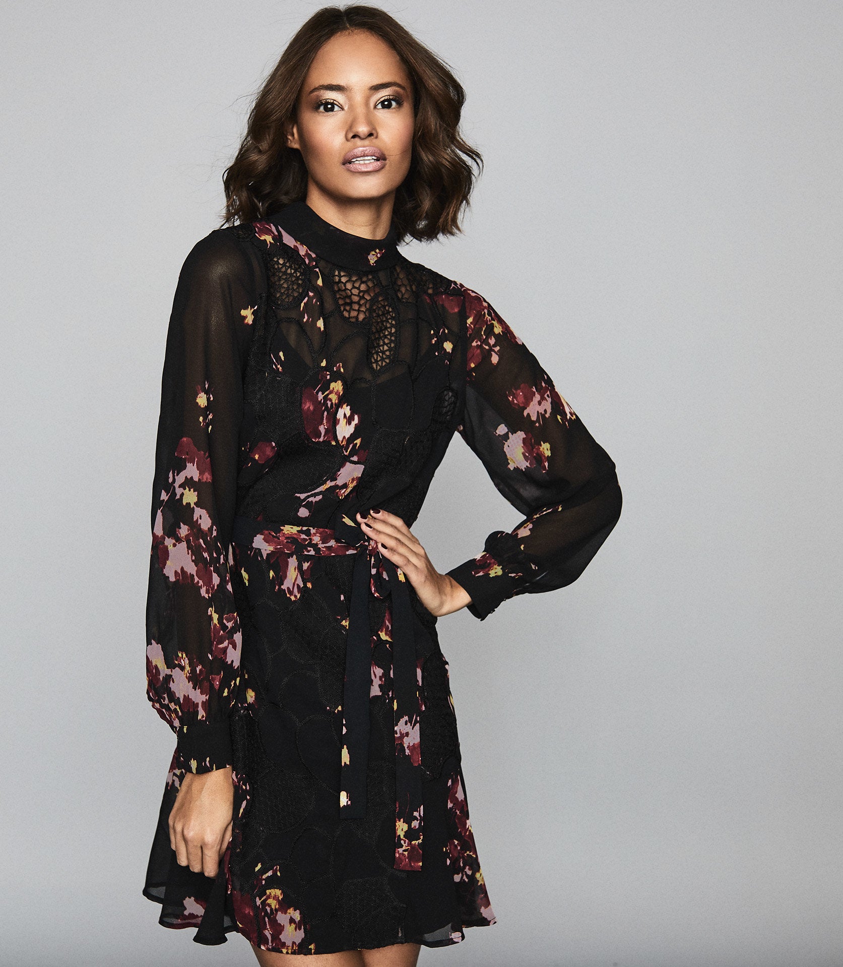 reiss black floral dress