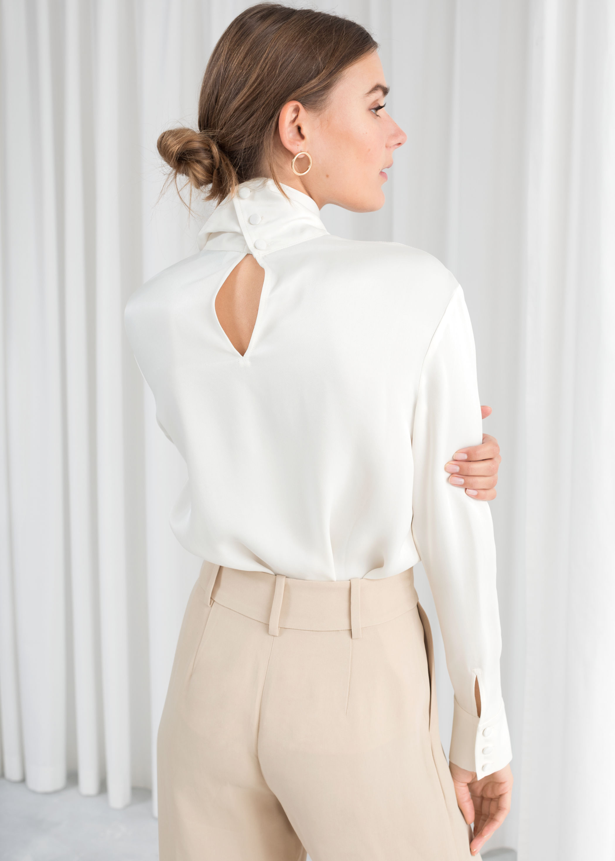 satin mock neck blouse