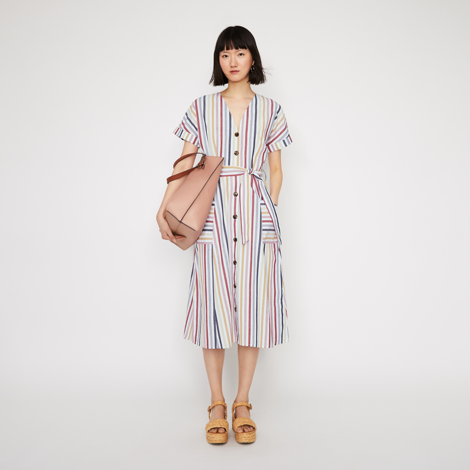 Candy Stripe Warehouse Georgia Stripe Midi Dress Oceana Red Candy