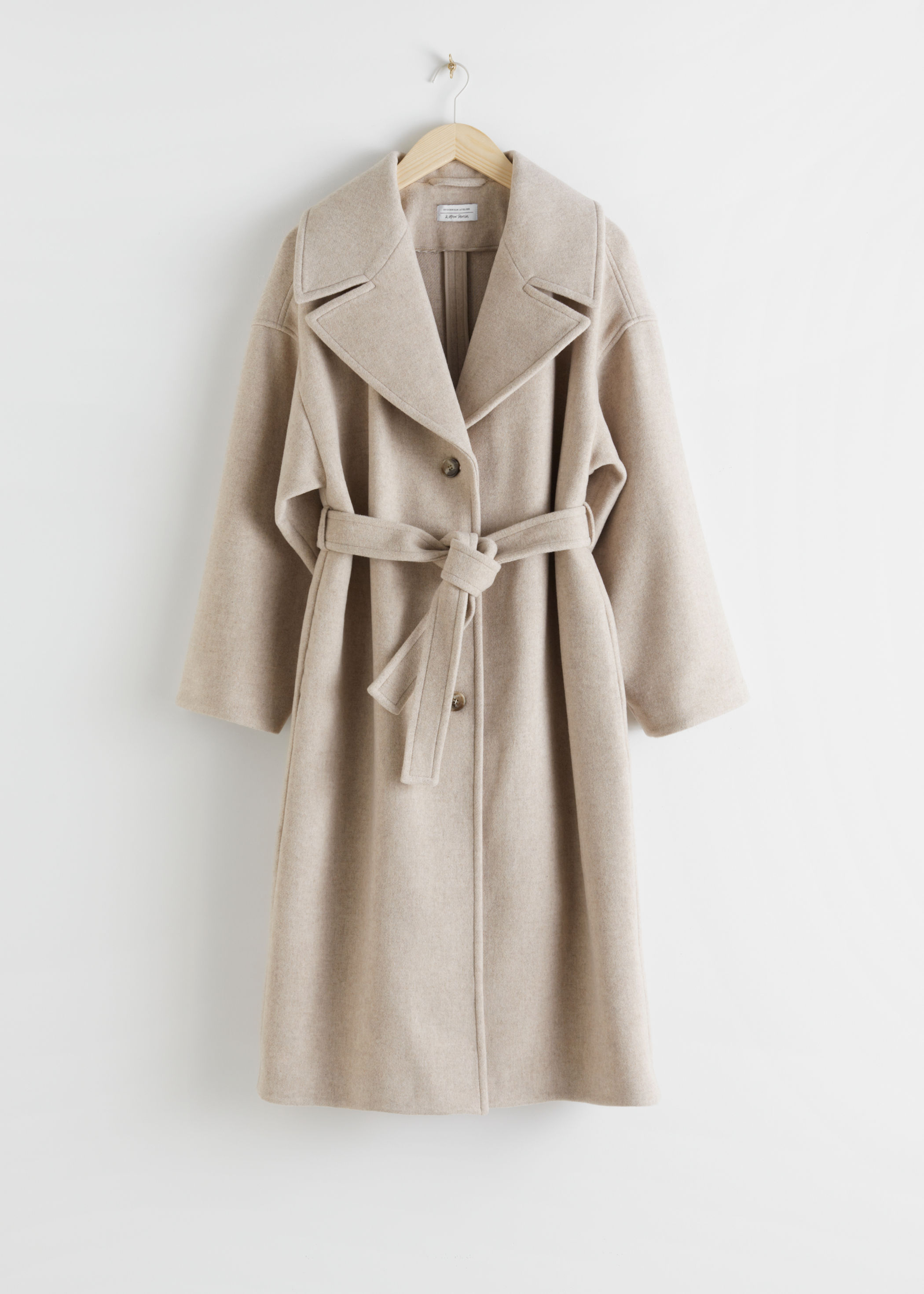 & other stories belted coat in beige