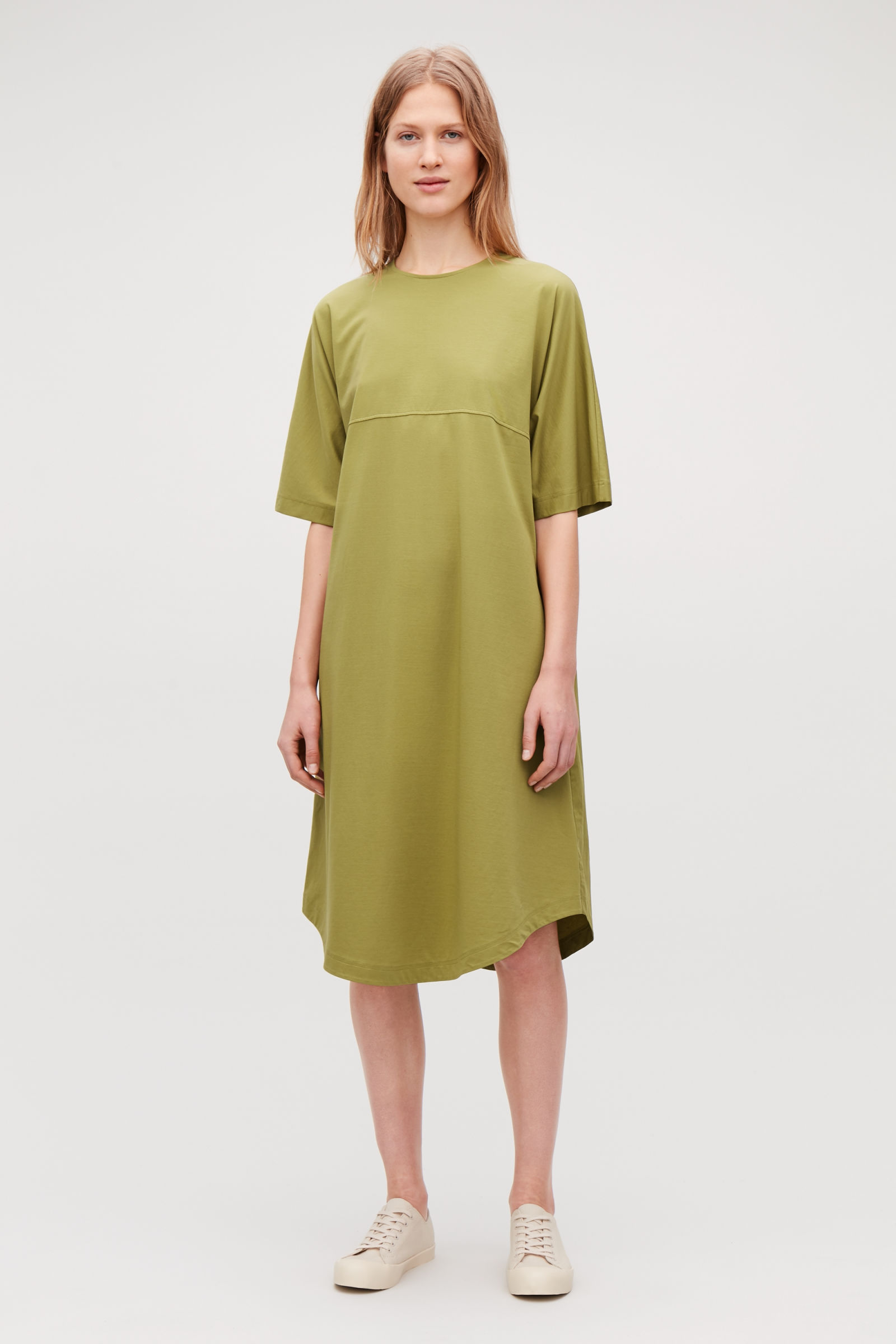 Woven-Panelled A-Line Jersey Dress 