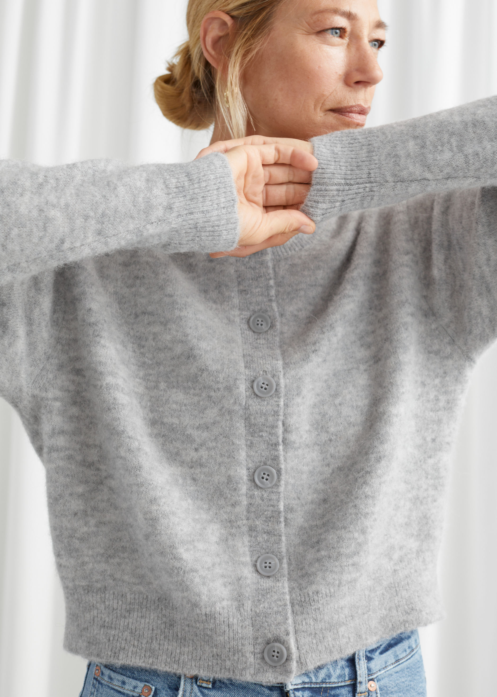 fuzzy button up cardigan