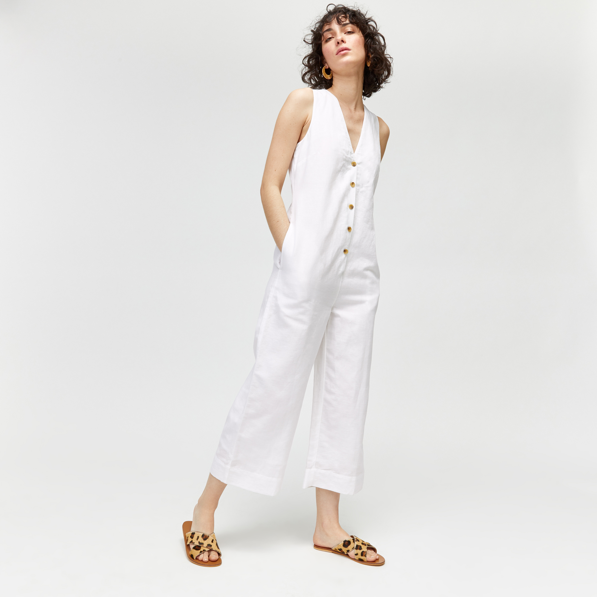 linen jumpsuit with buttons