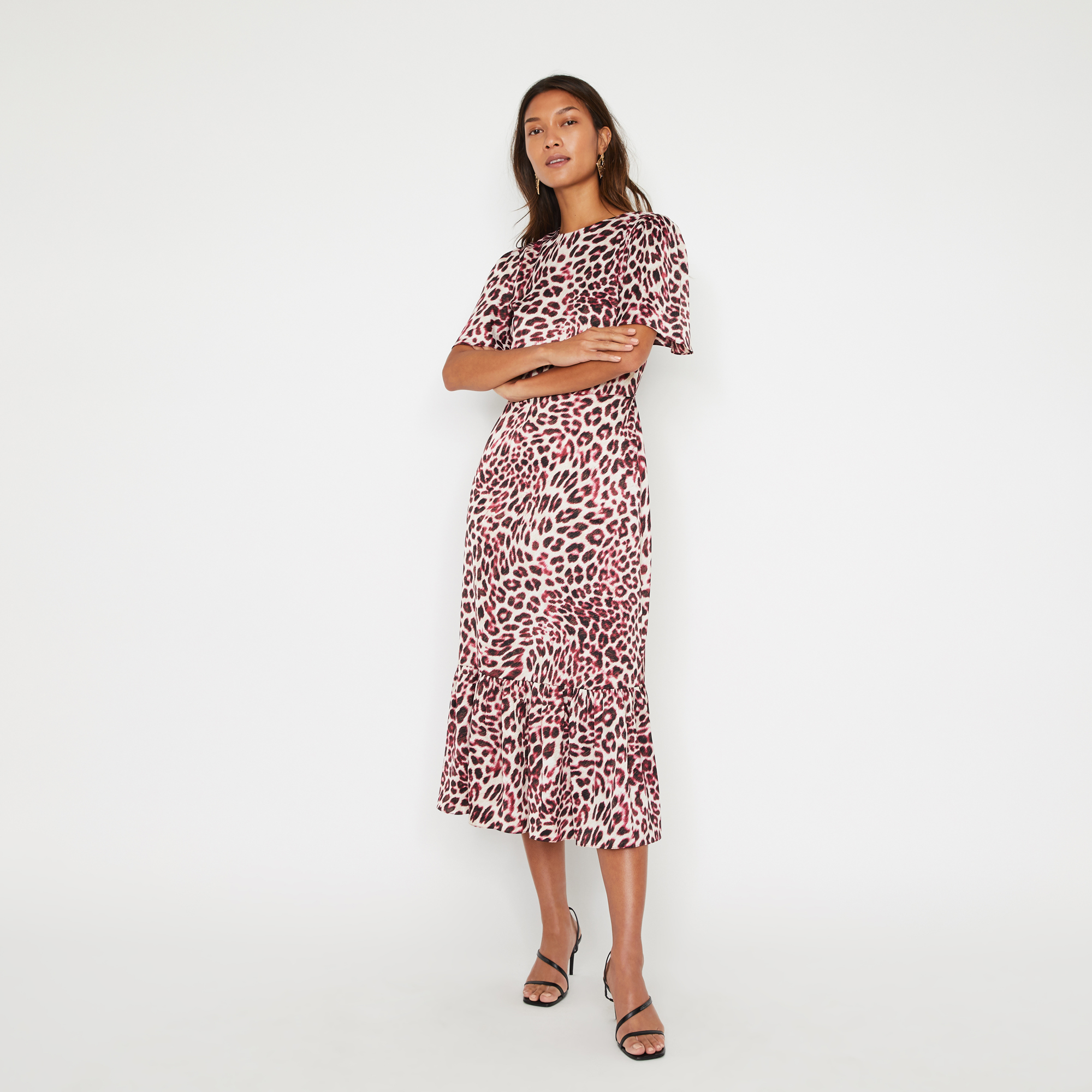 warehouse midi leopard print dress