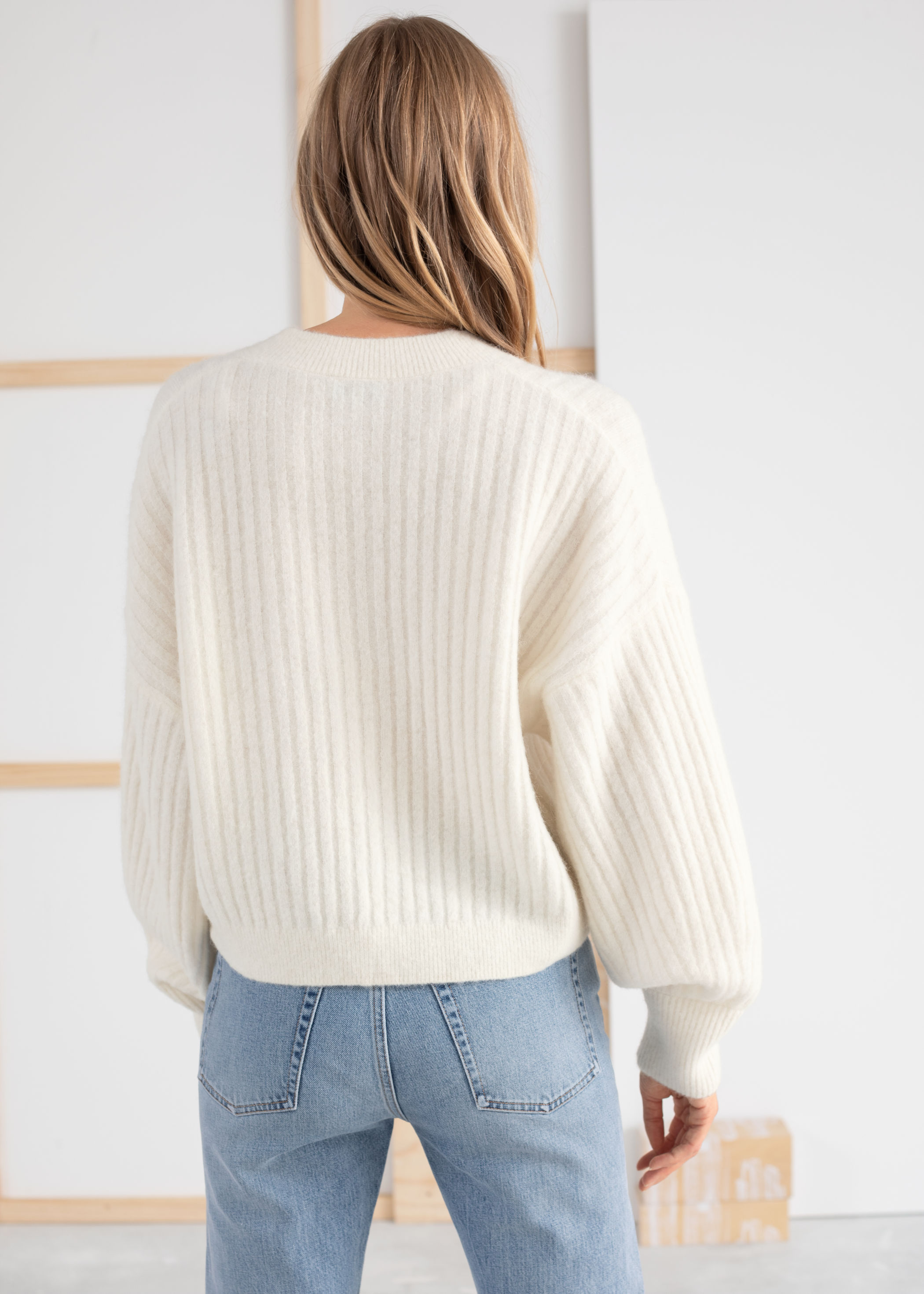 oversized ribbed crewneck cardigan