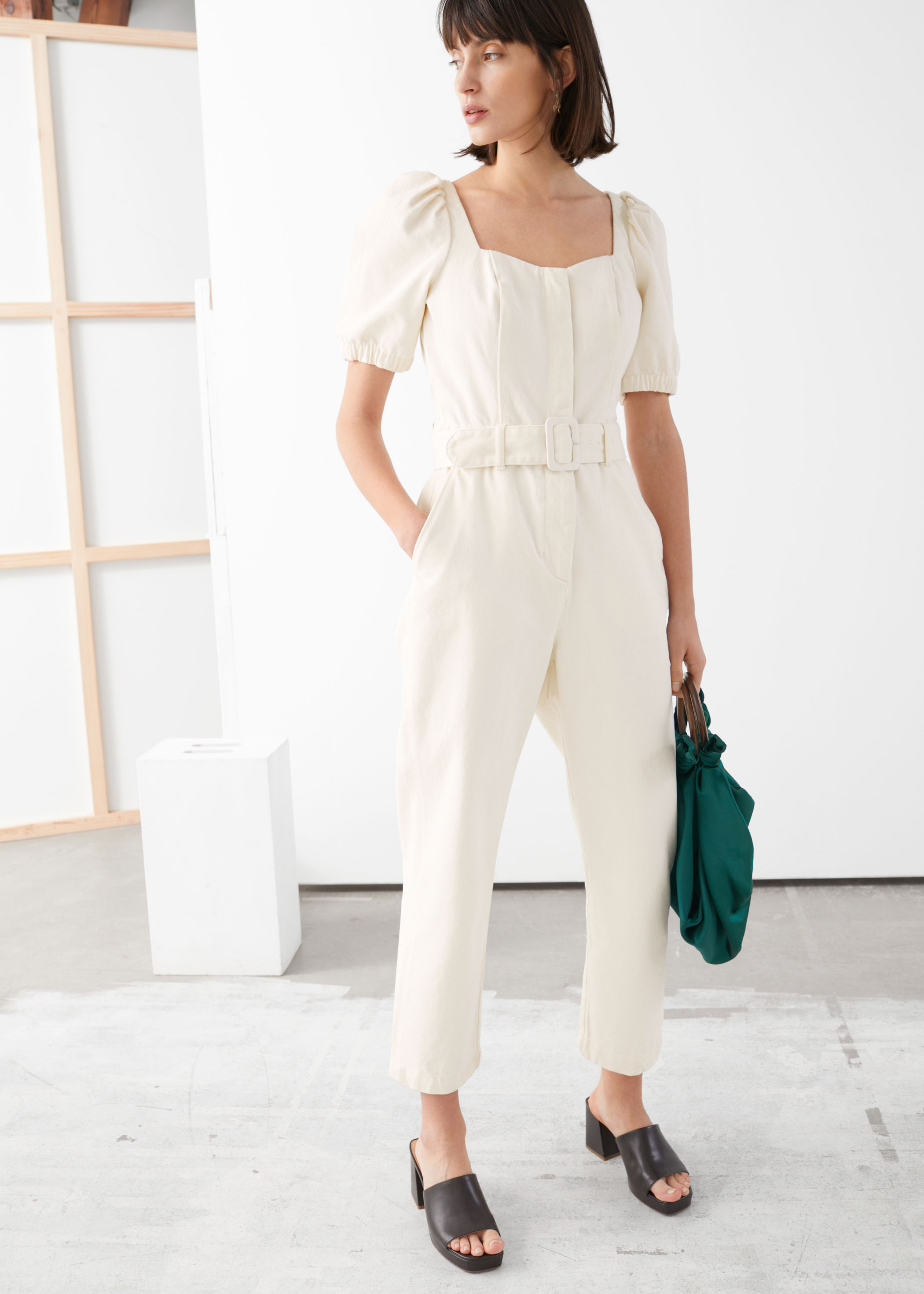 cream jumpsuit with sleeves