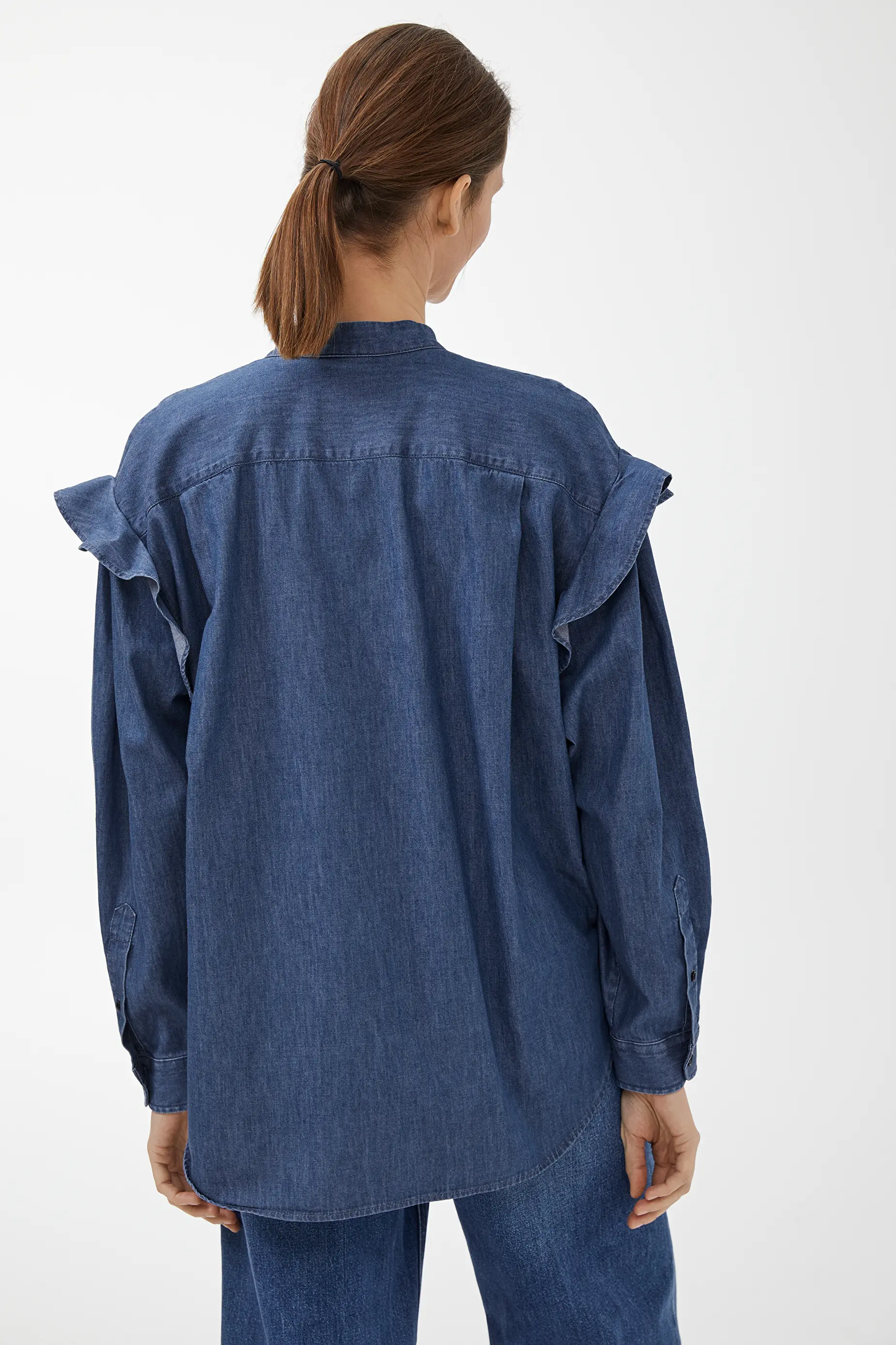 denim frill blouse
