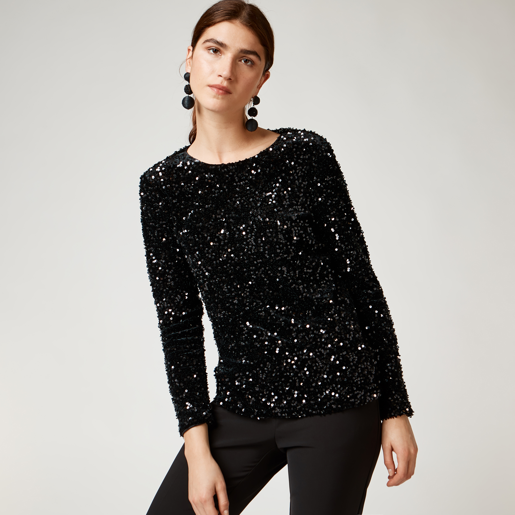 black sequin long sleeve top