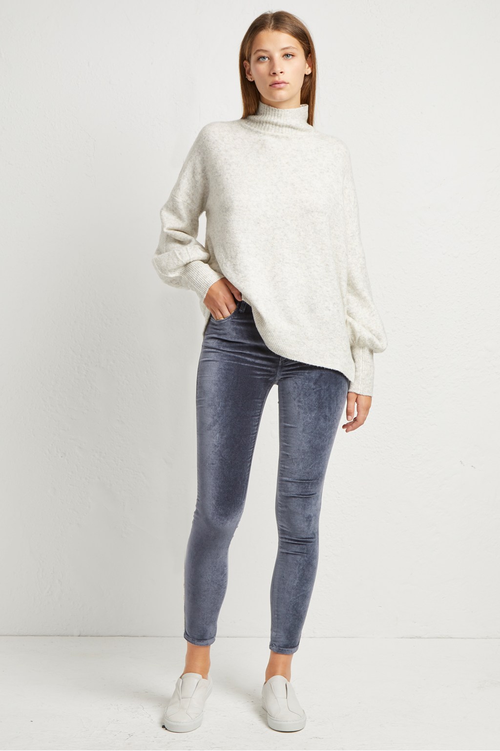 grey velvet skinny jeans