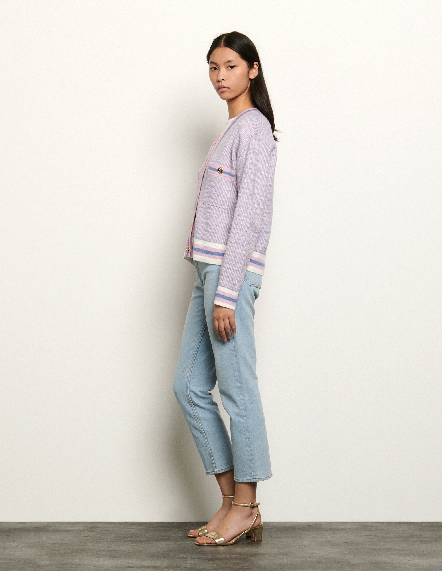 sandro cropped tweed effect cardigan