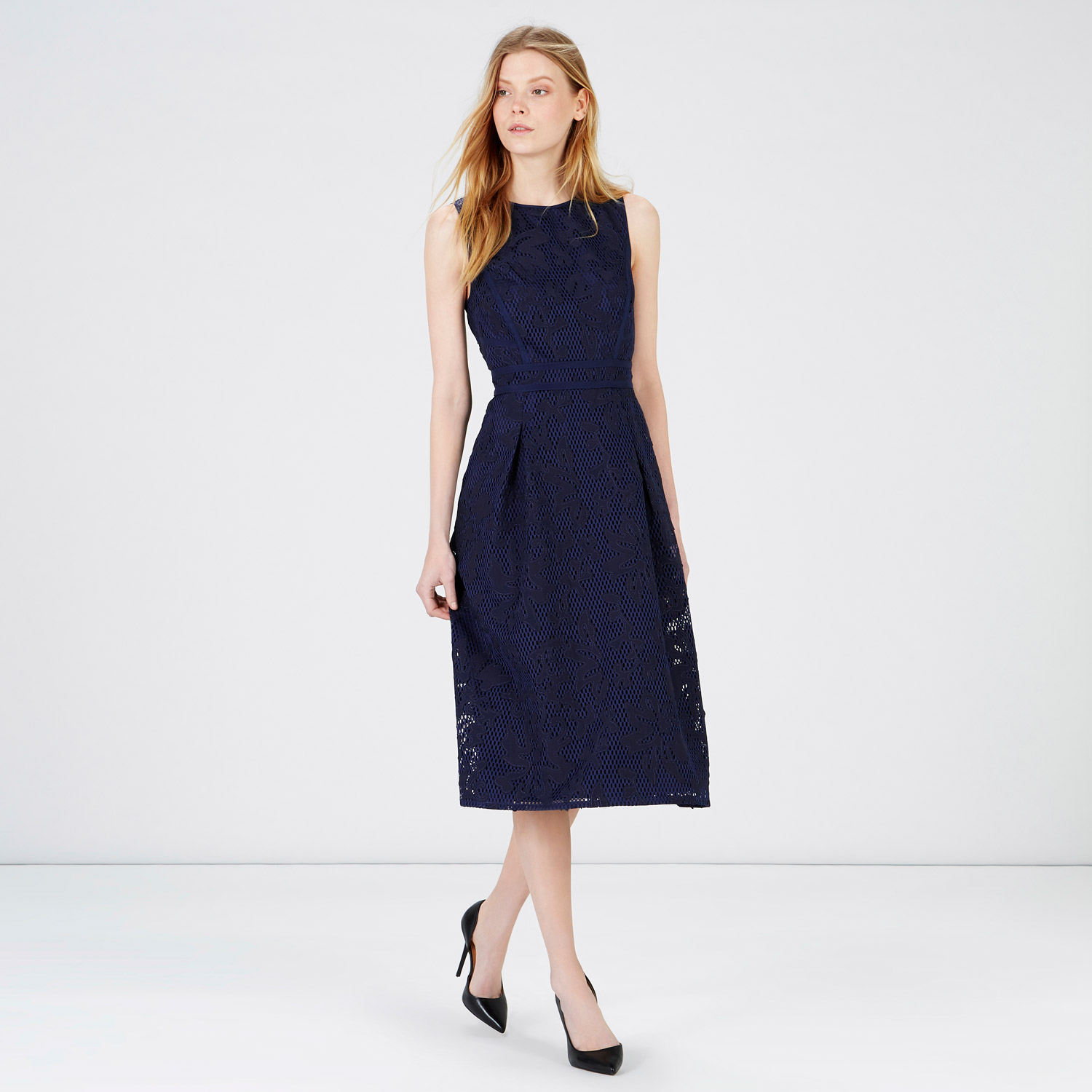 warehouse navy midi dress