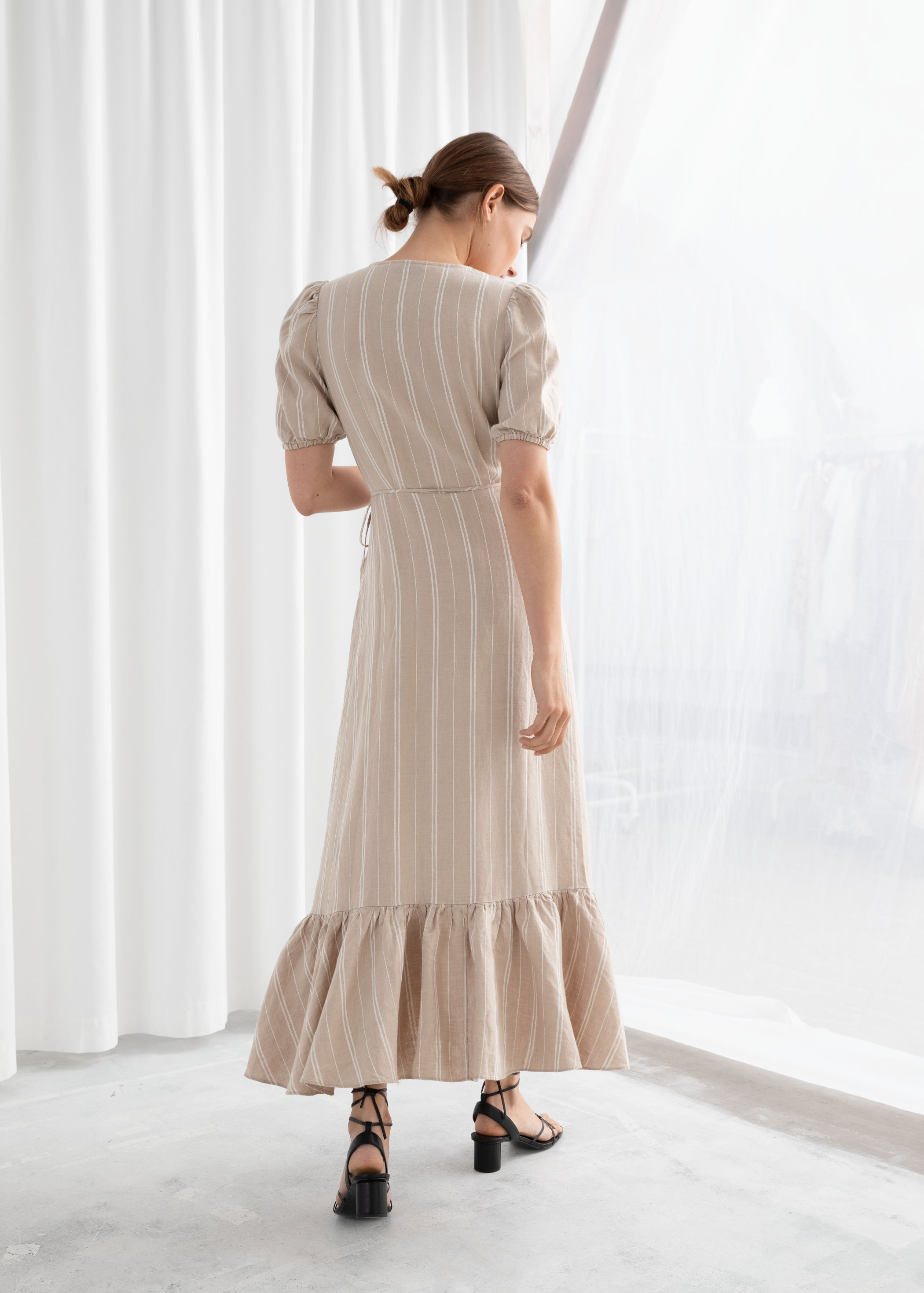 linen midi wrap dress