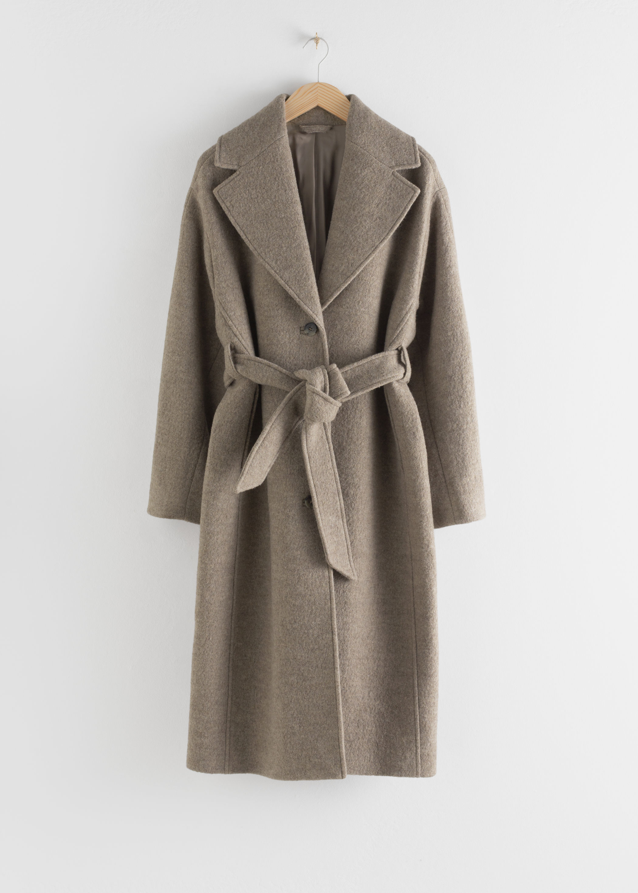 oversized tan wool coat