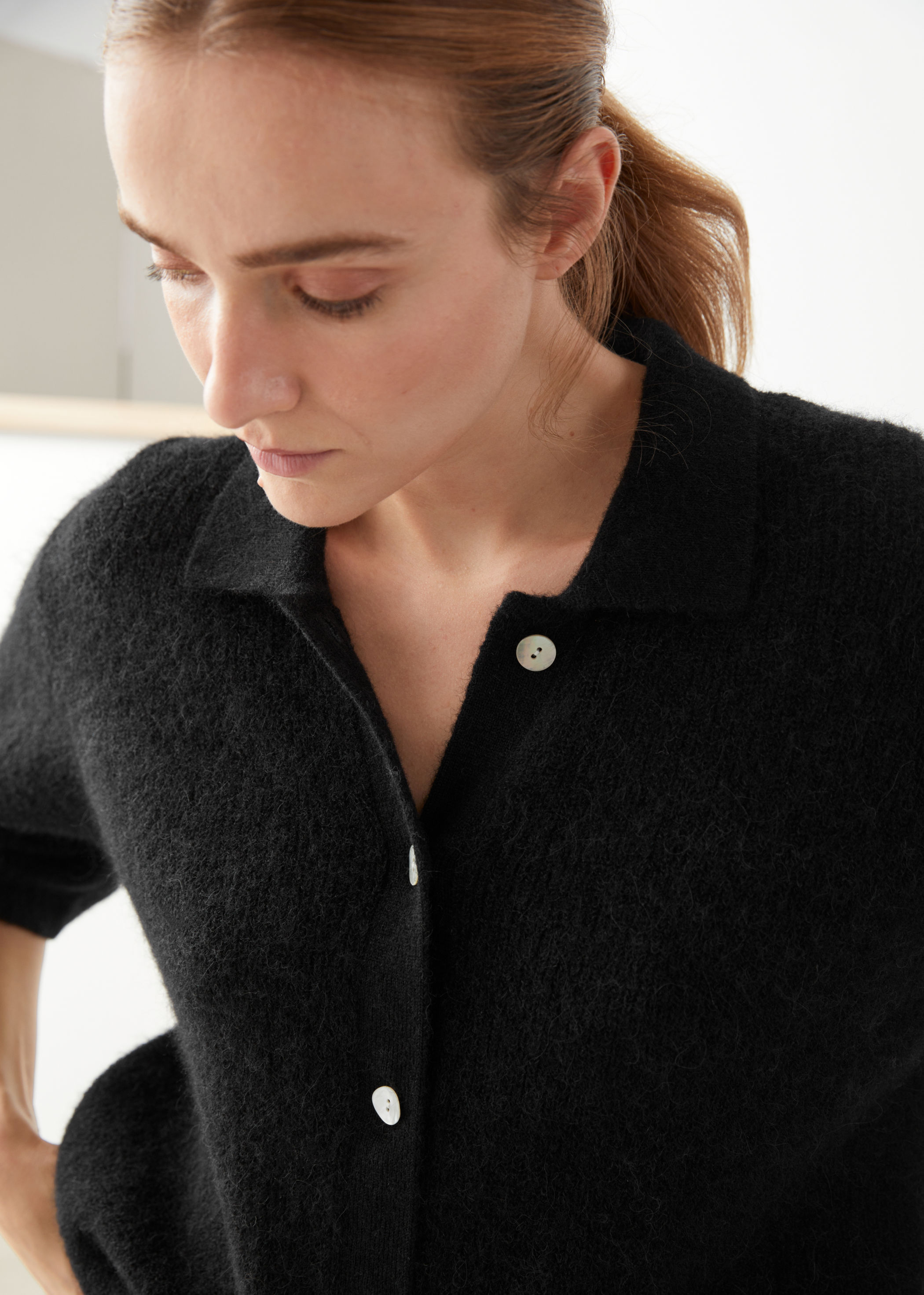 cropped wool alpaca blend cardigan