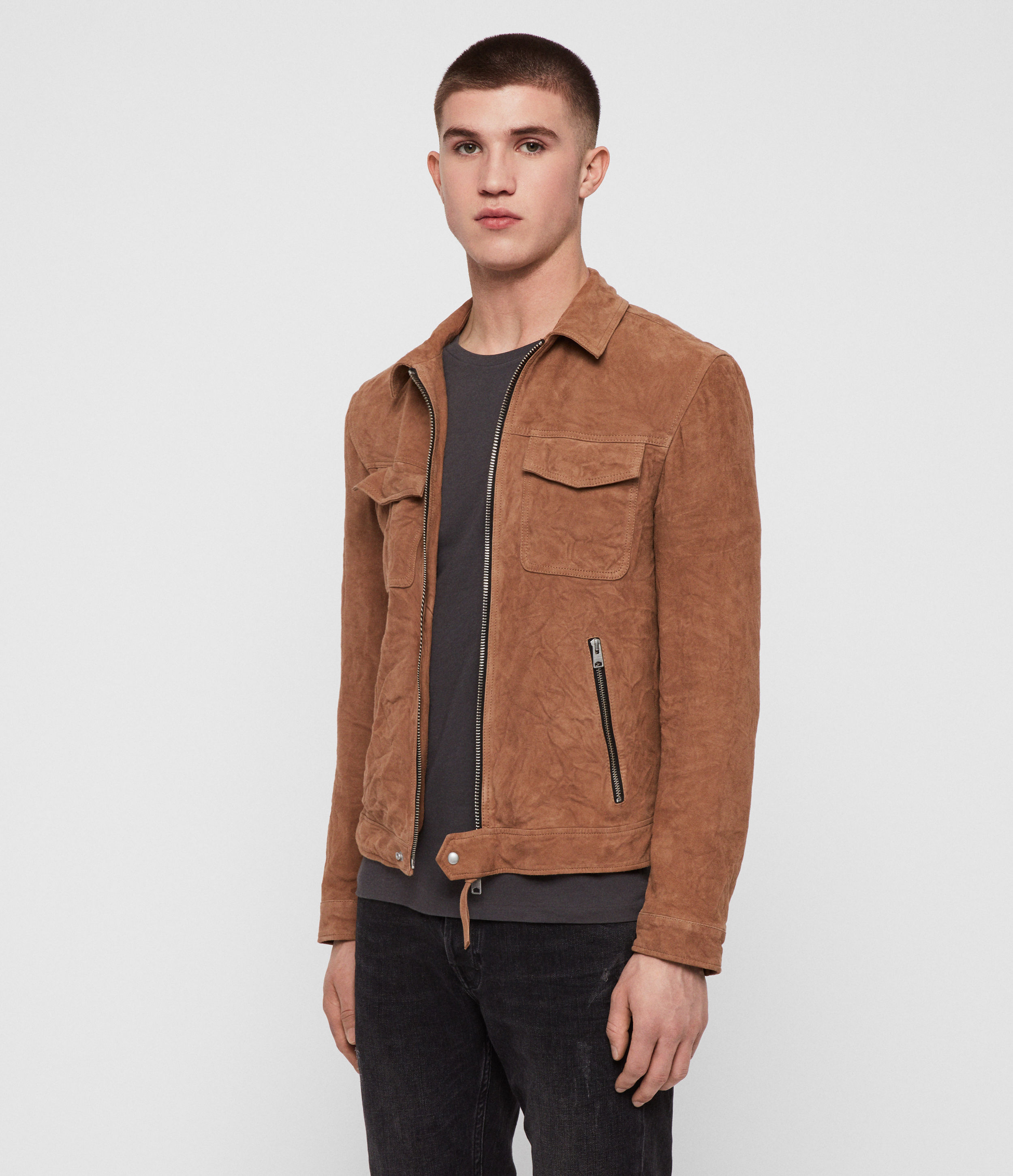 all saints tan leather jacket