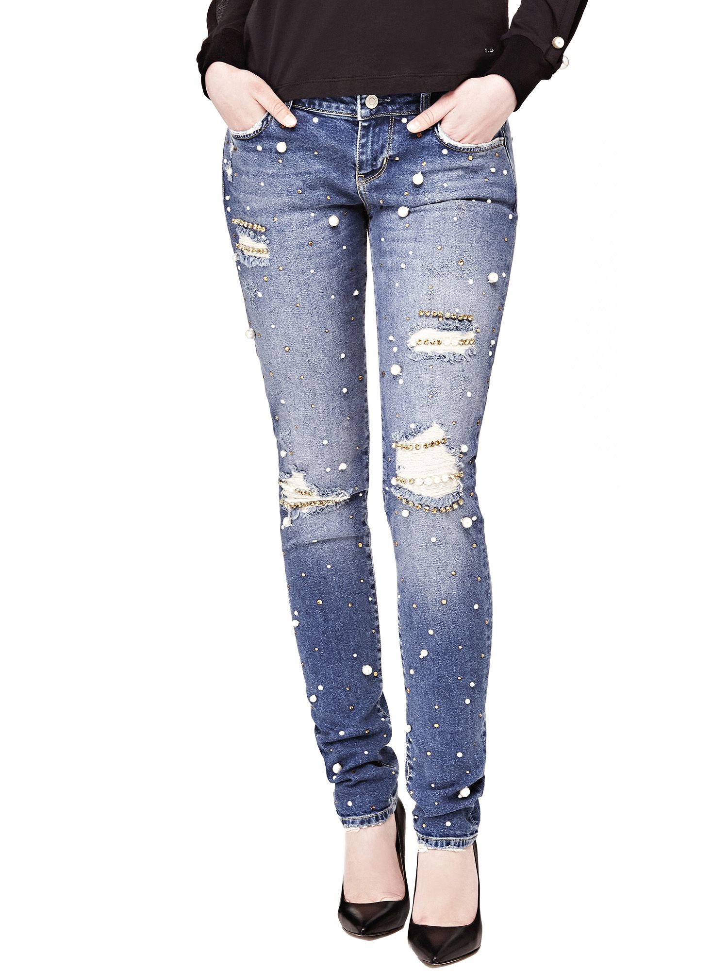 guess jeans with pearls