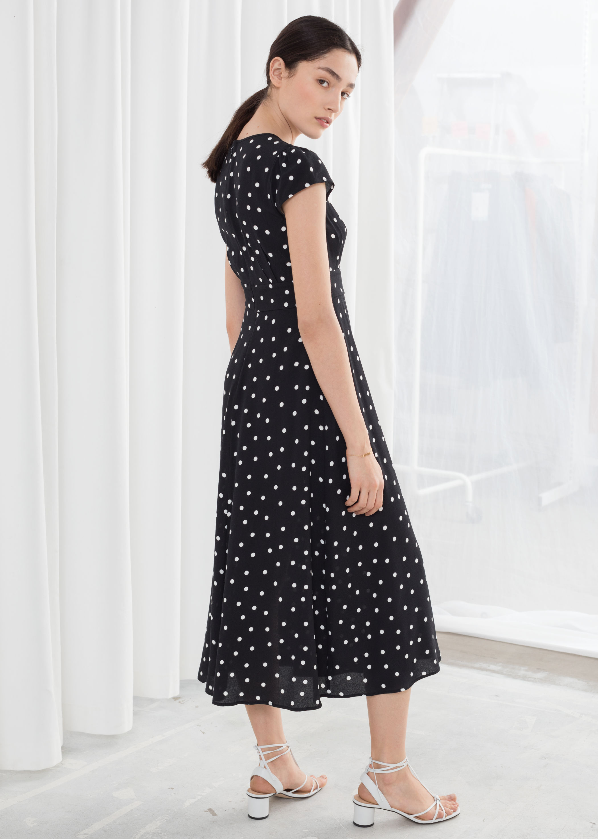 polka dot midi dress with sleeves