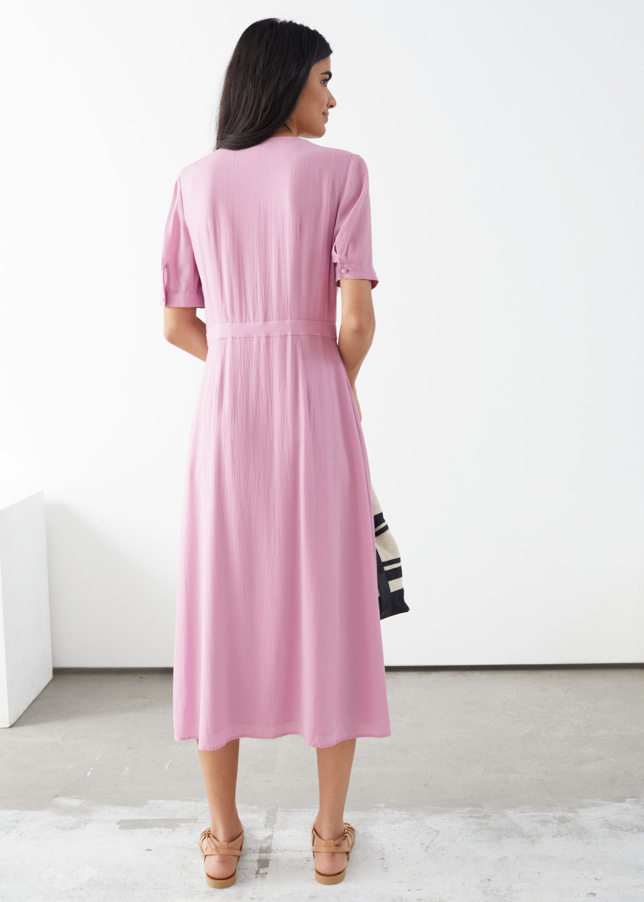 Pleated V-Neck Midi Dress | Endource