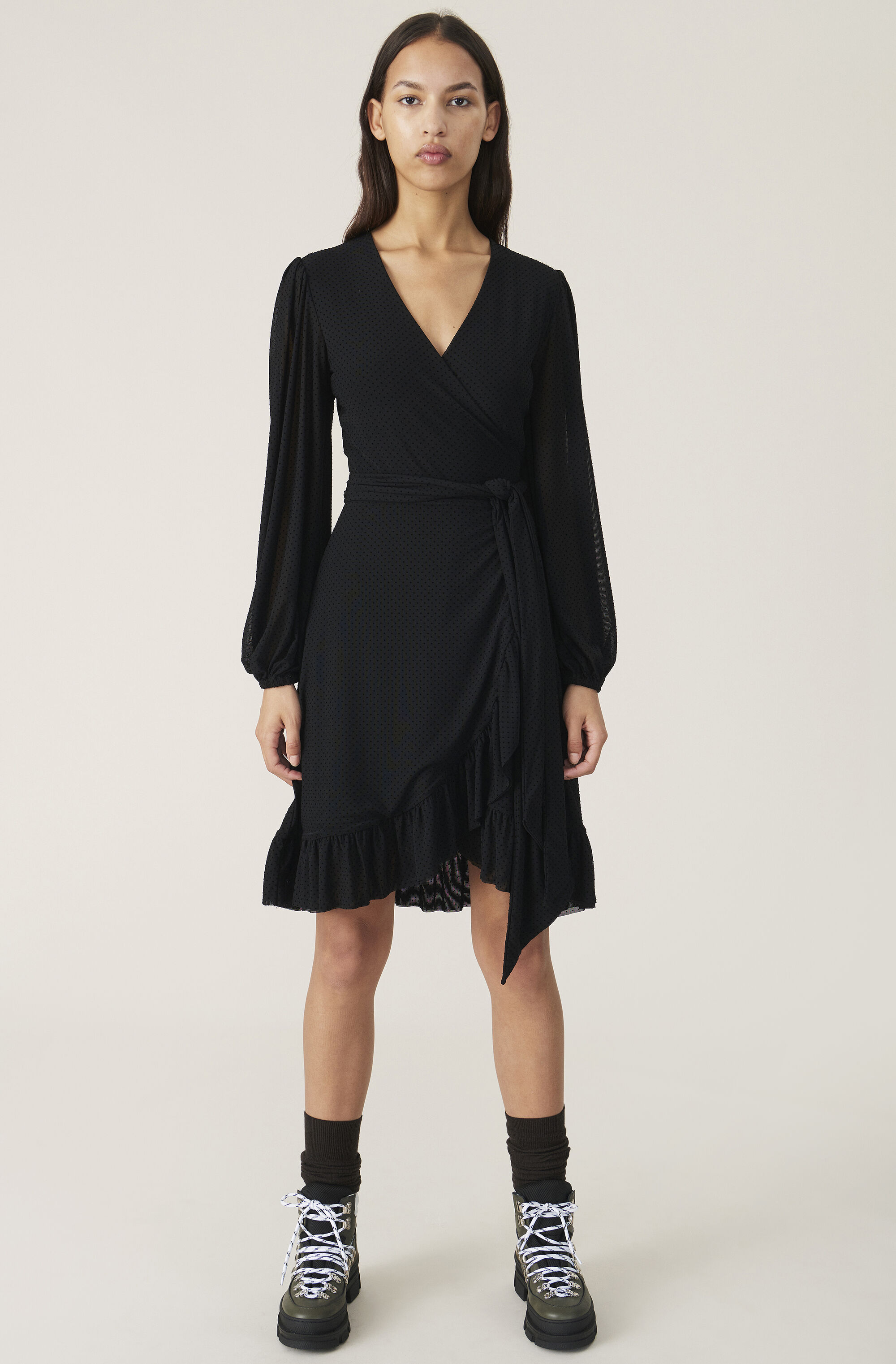 Dot Mesh Wrap Dress | Endource