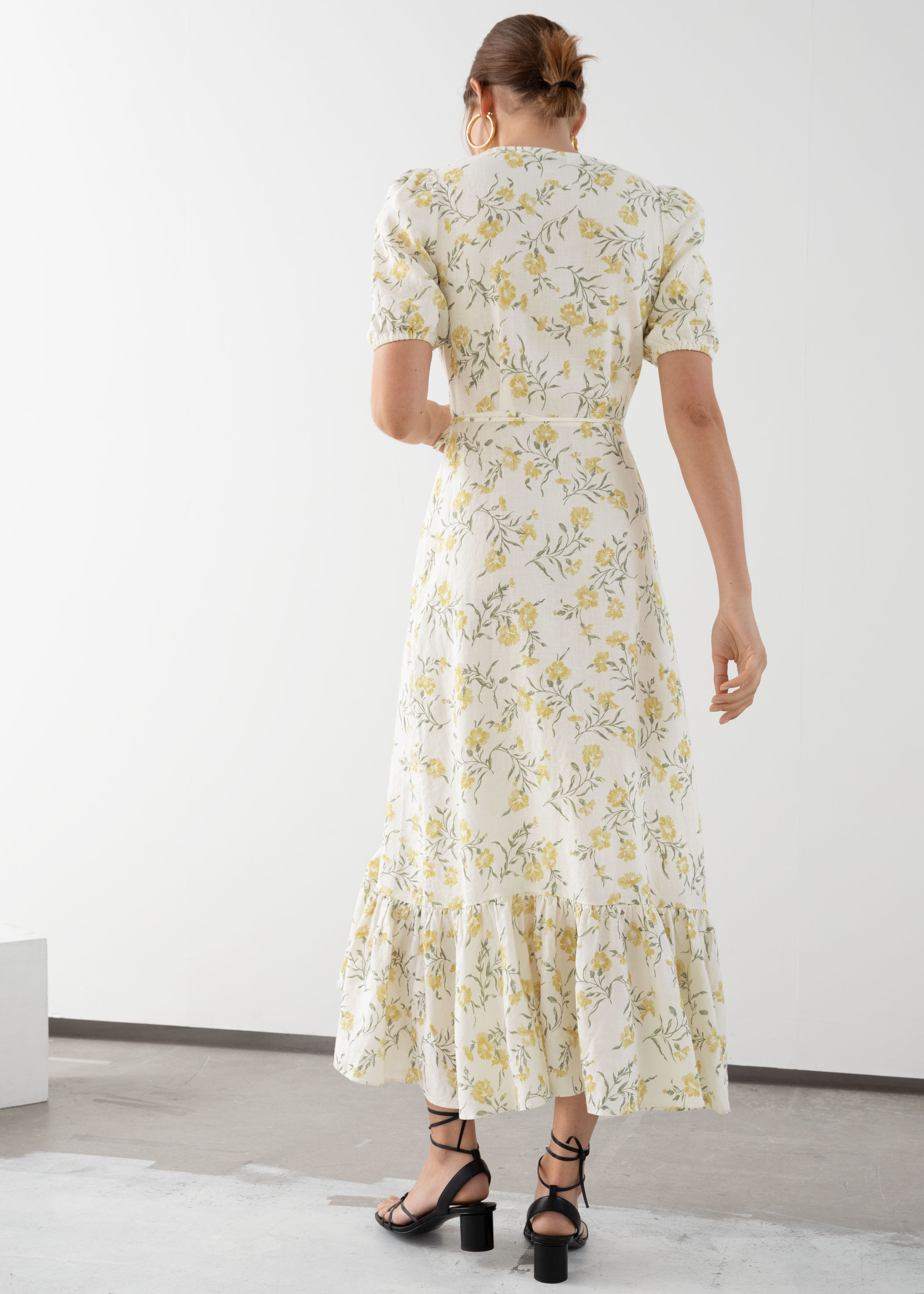 & other stories wrap dress in yellow floral print