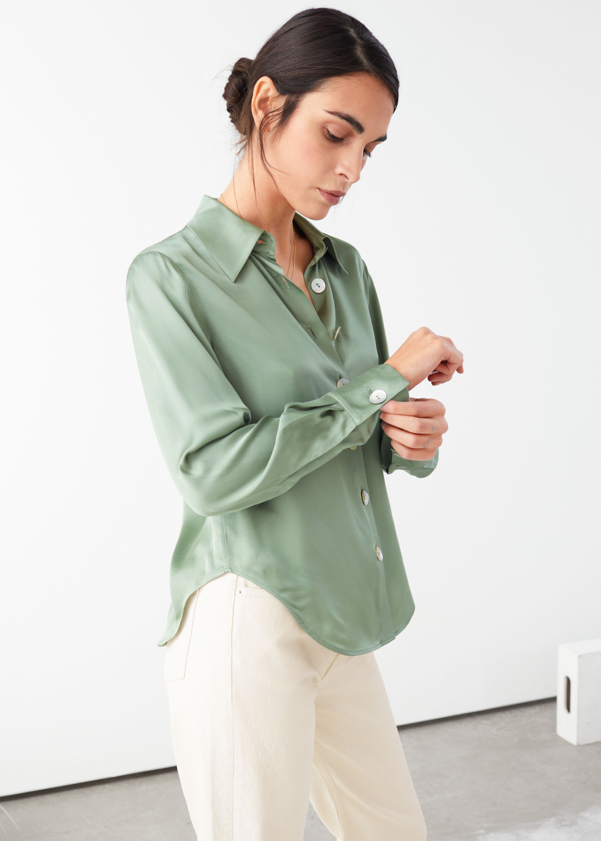 green satin blouse uk