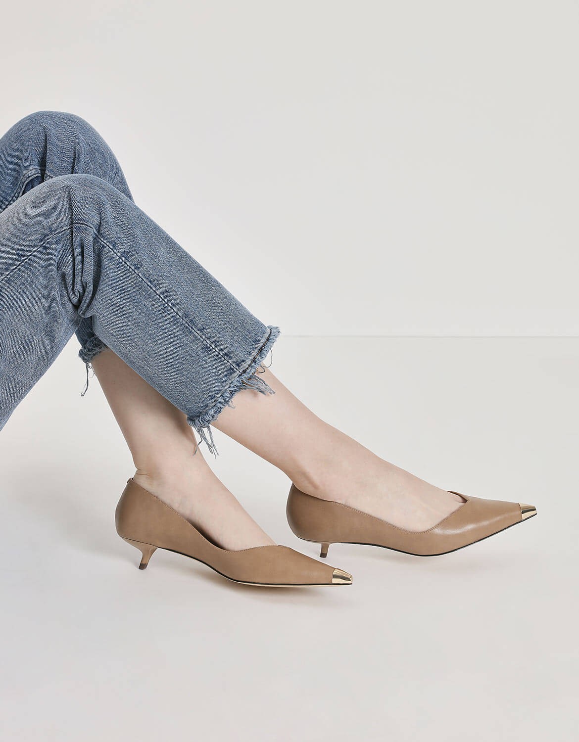 metallic kitten heel pumps