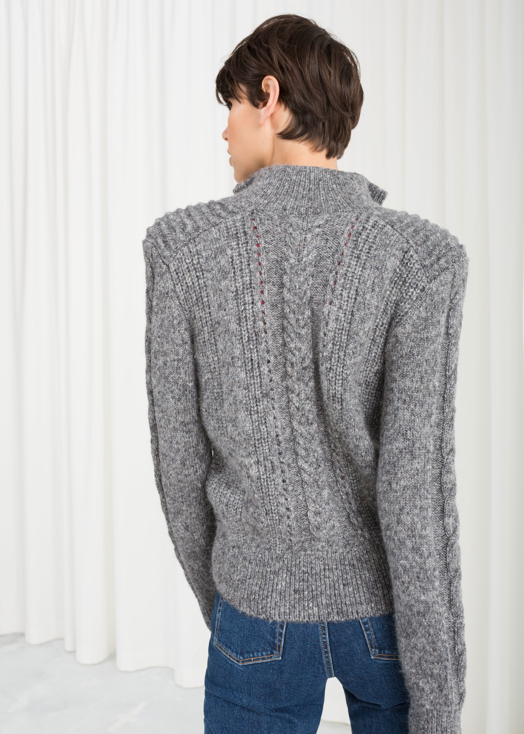 cable knit zip up sweater