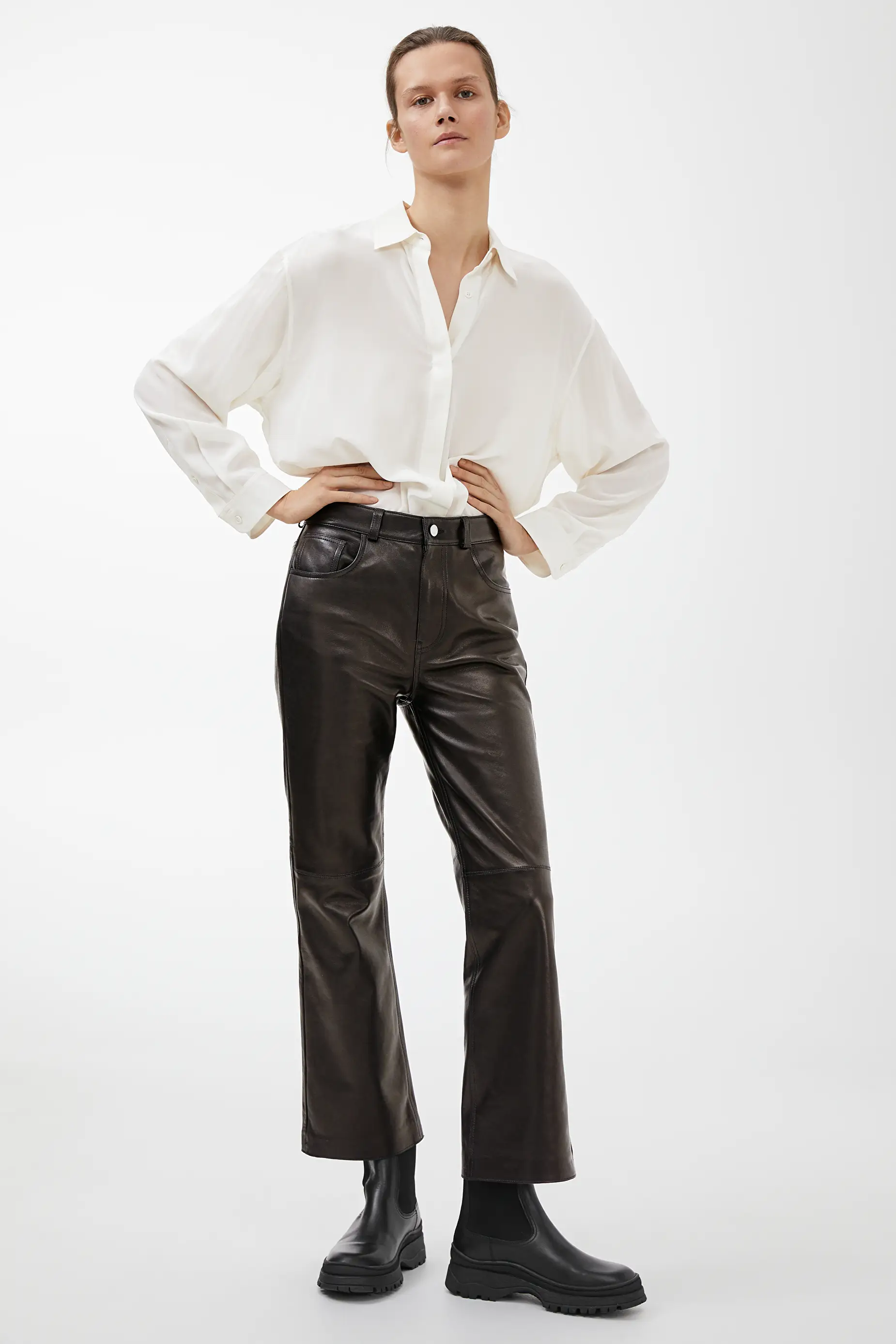 kick flare leather pants