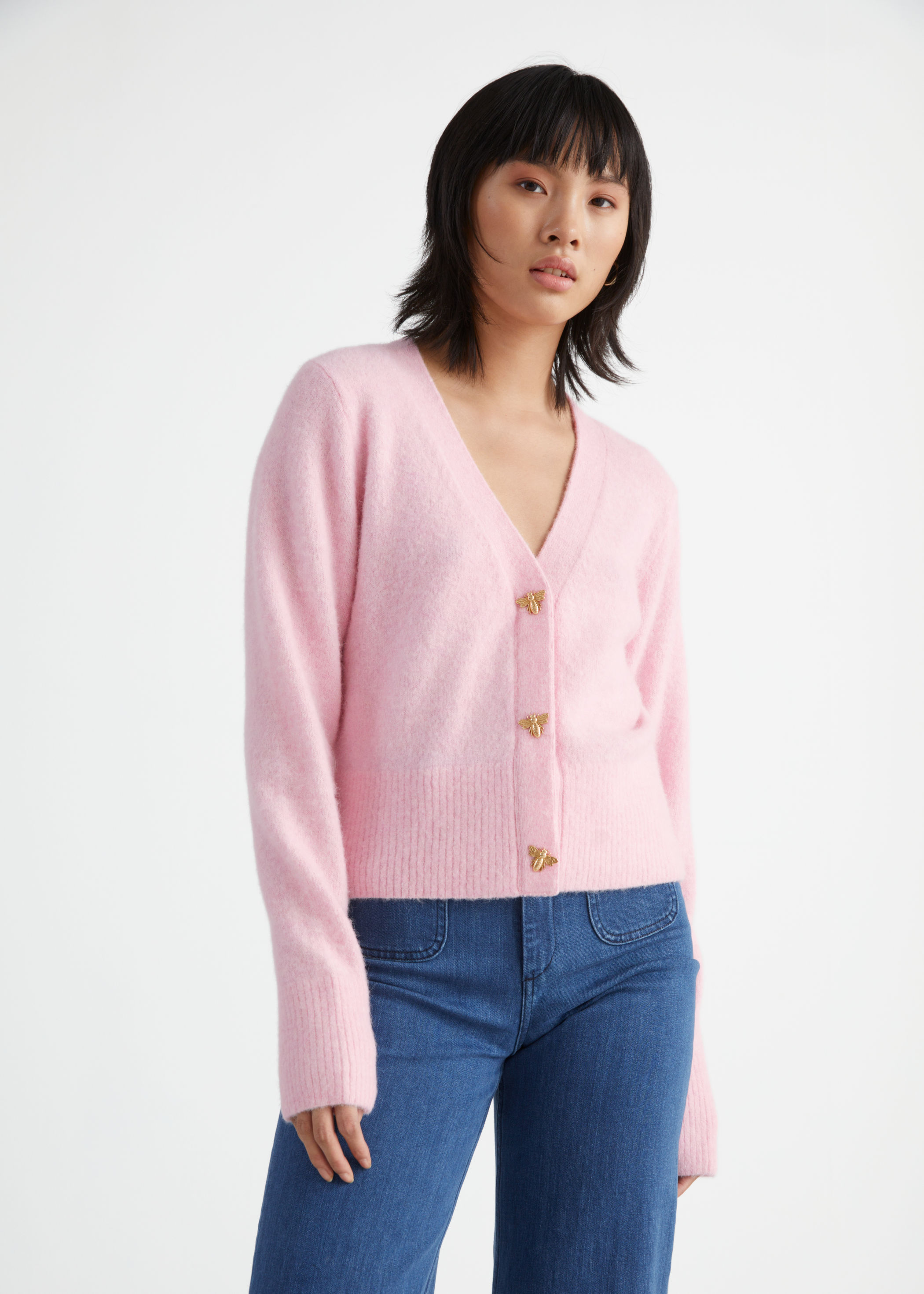 bee button alpaca blend cardigan