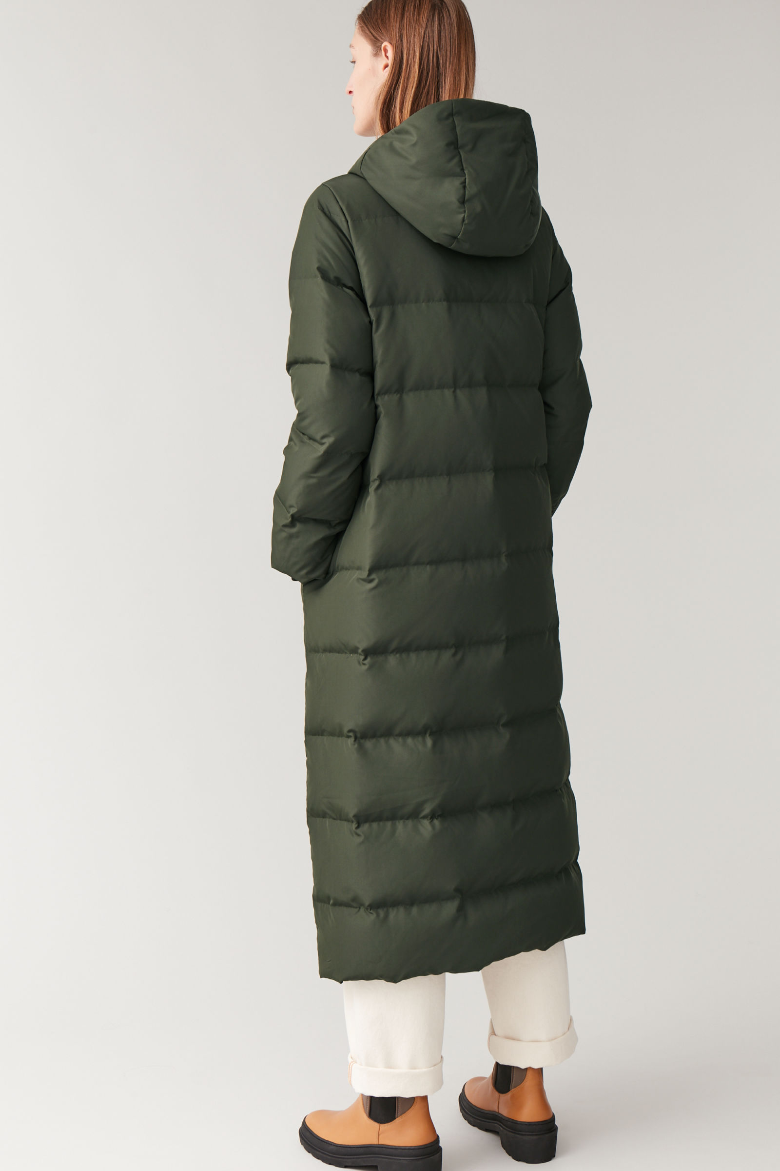 hooded long puffer jacket