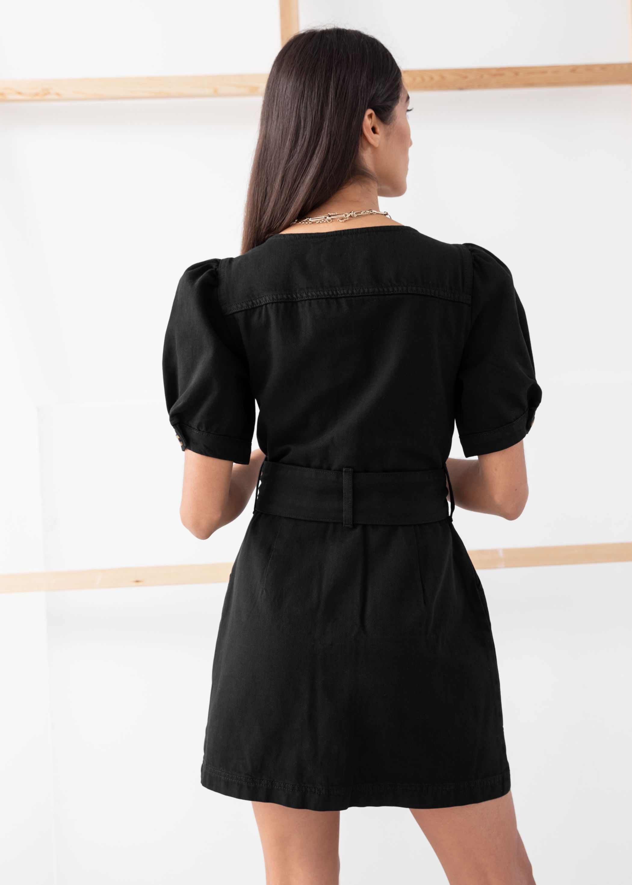 belted denim mini dress