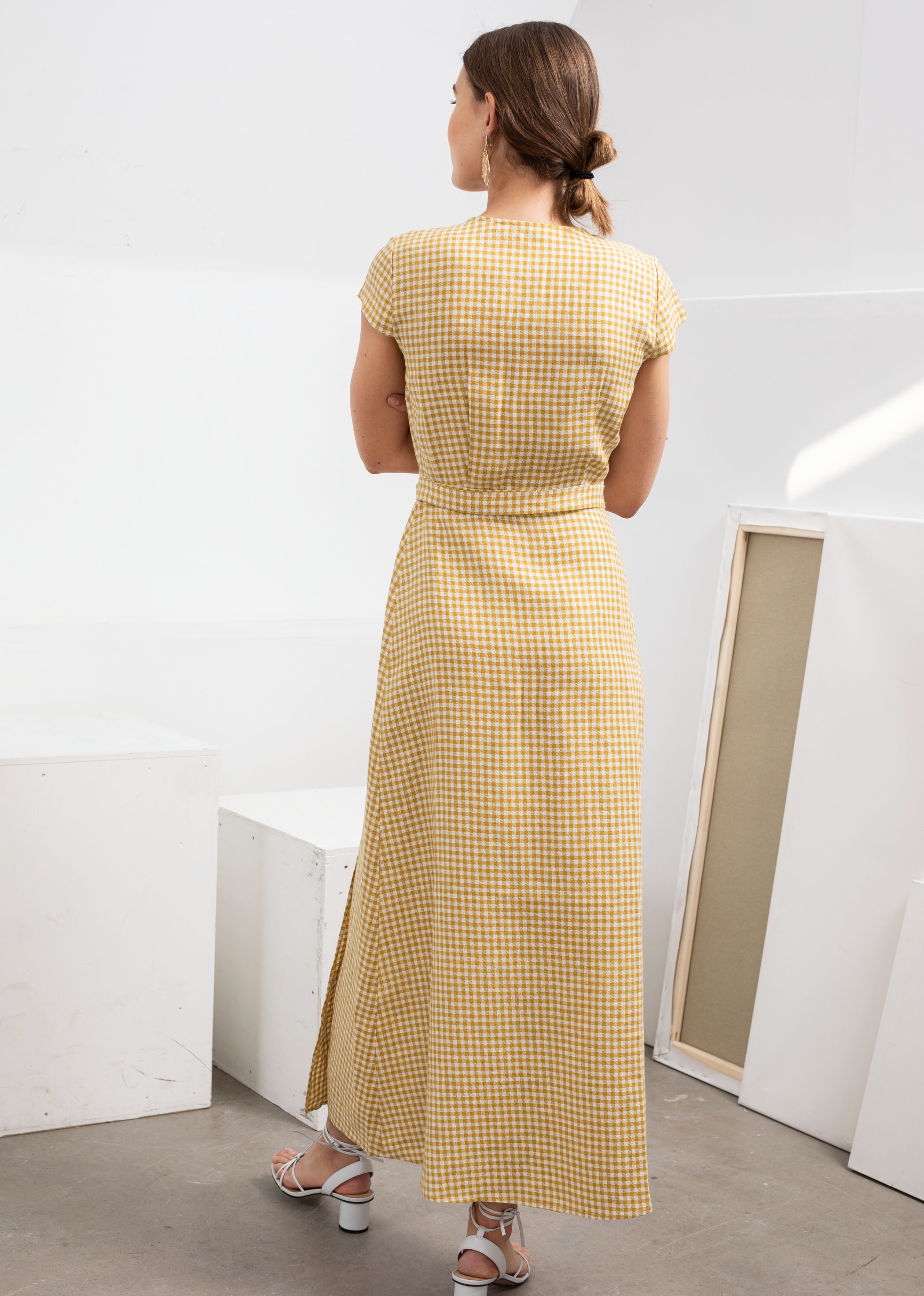 yellow gingham midi dress