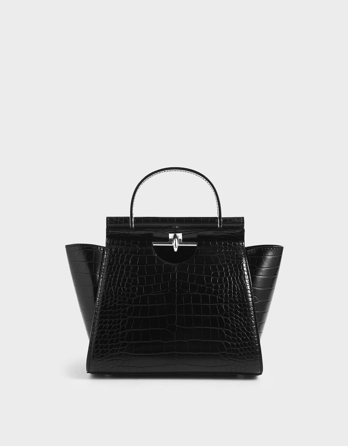charles and keith croc effect trapeze bag