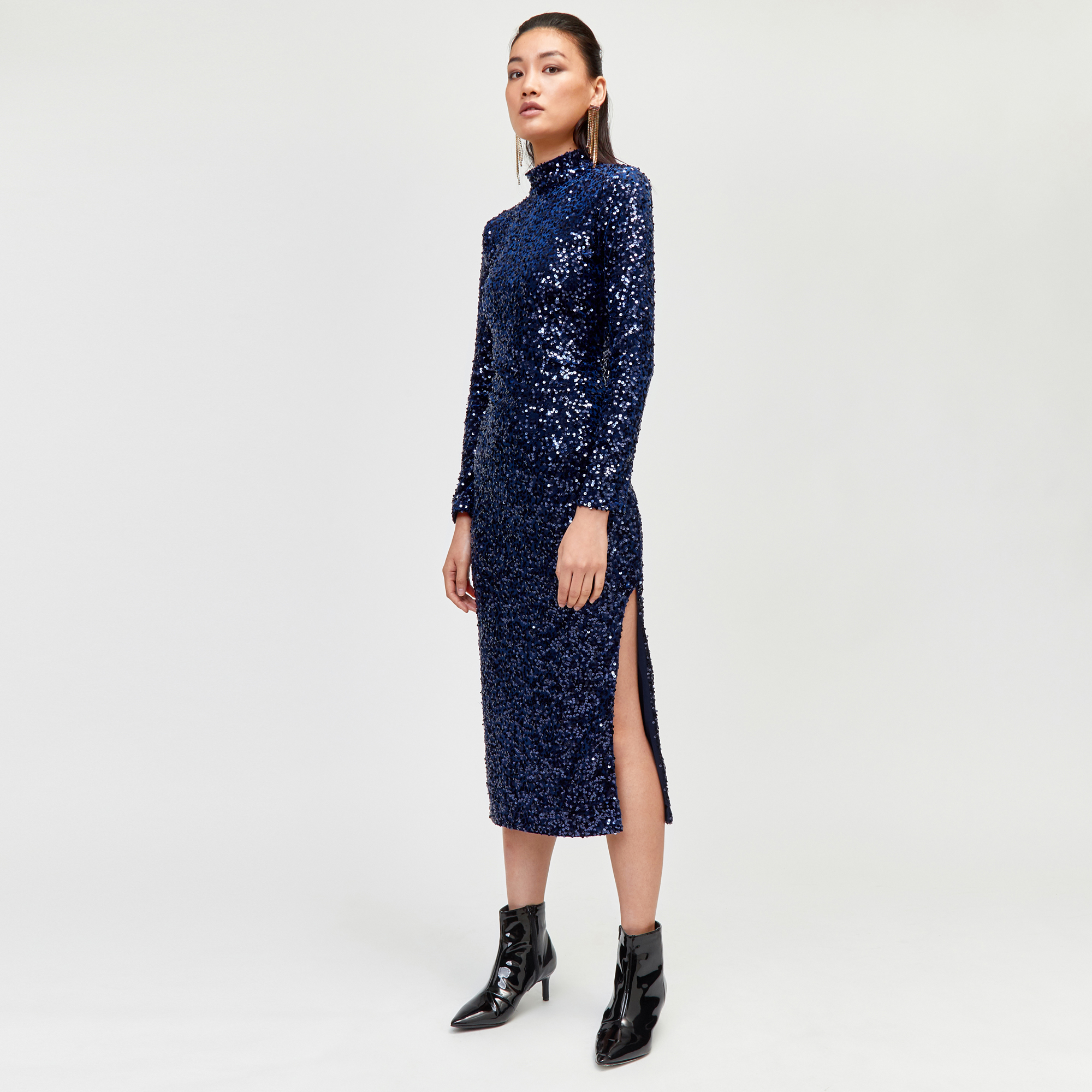 warehouse velvet sequin high neck dress