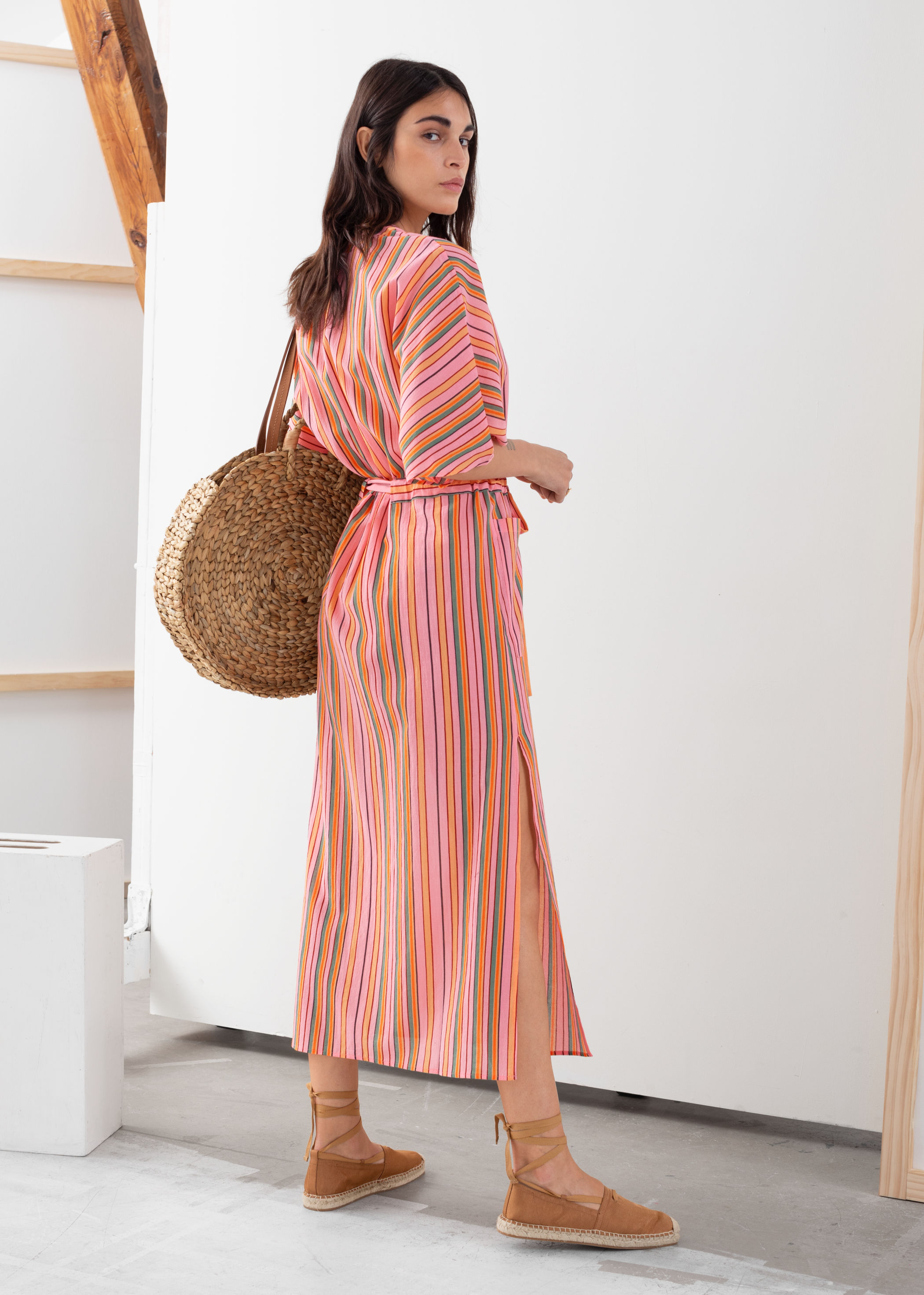 striped cotton midi dress