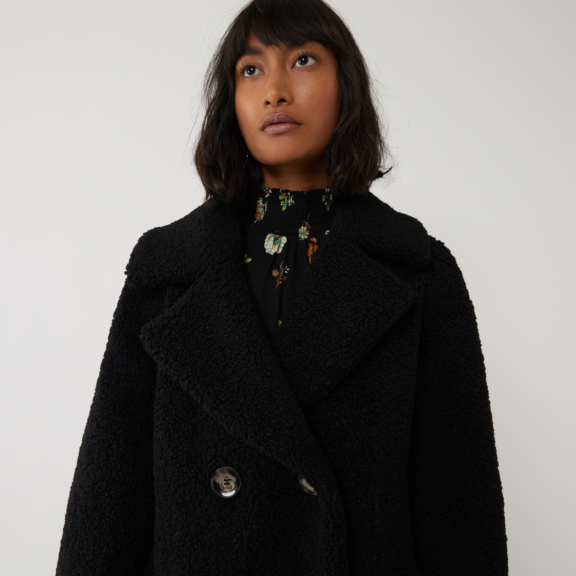 warehouse long teddy bear coat