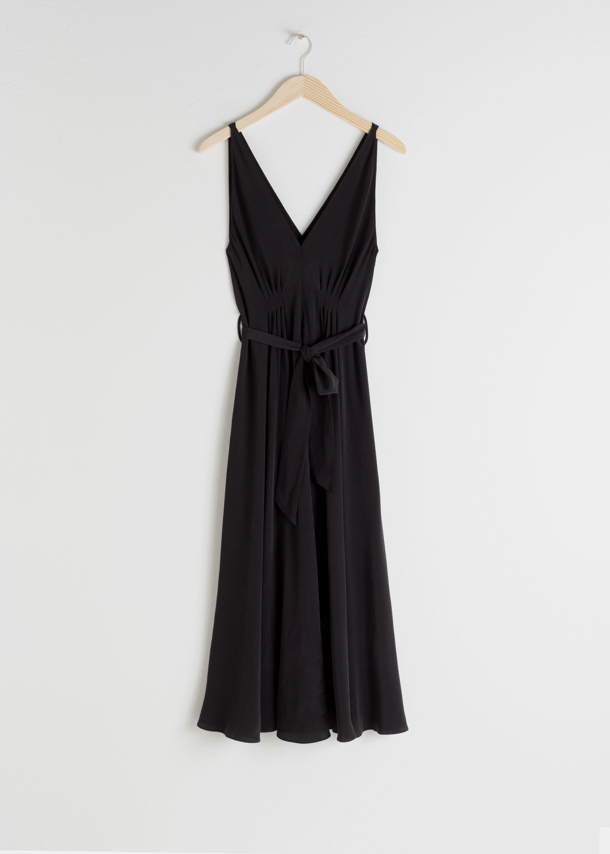 black silk midi dress