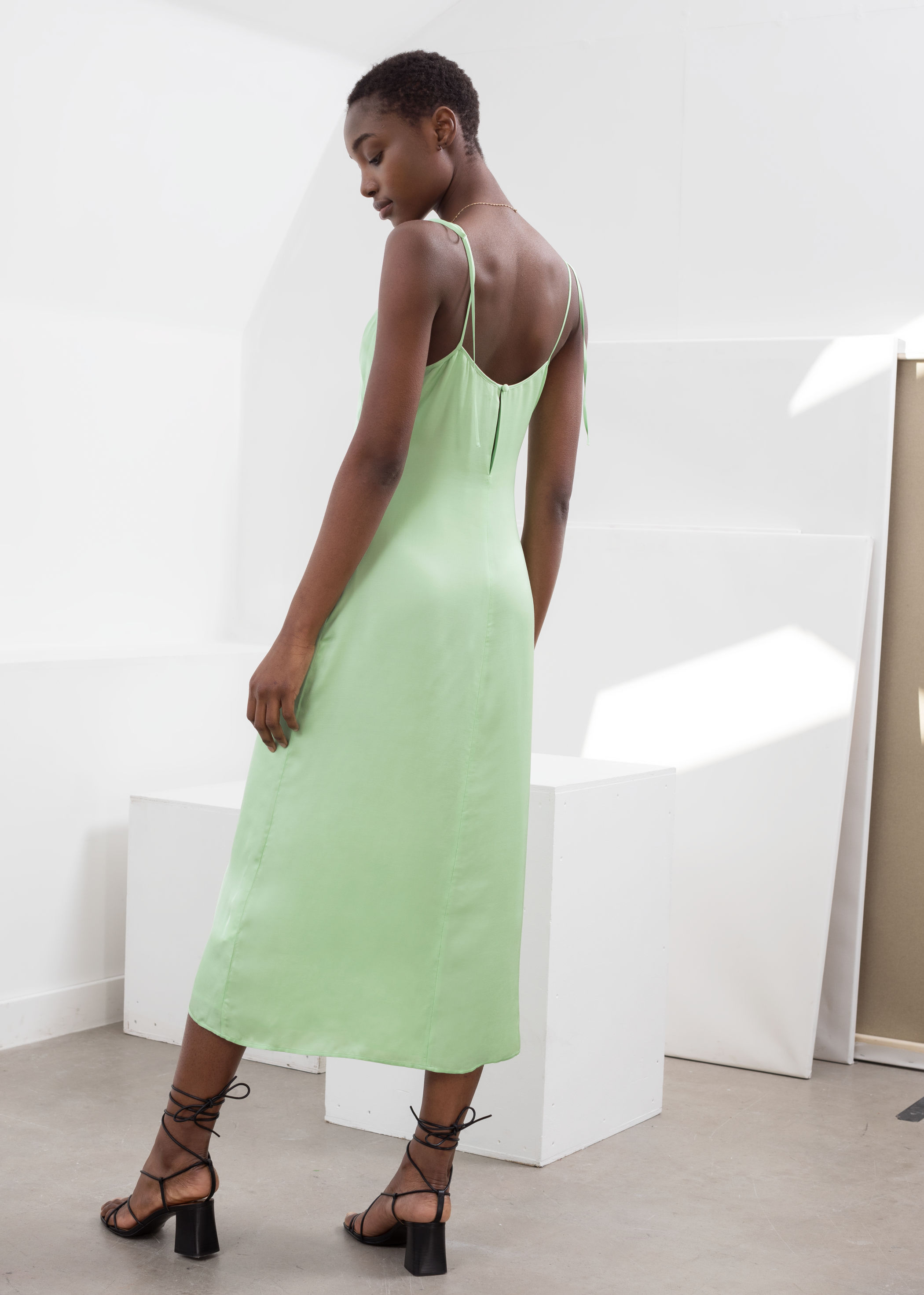 green midi slip dress