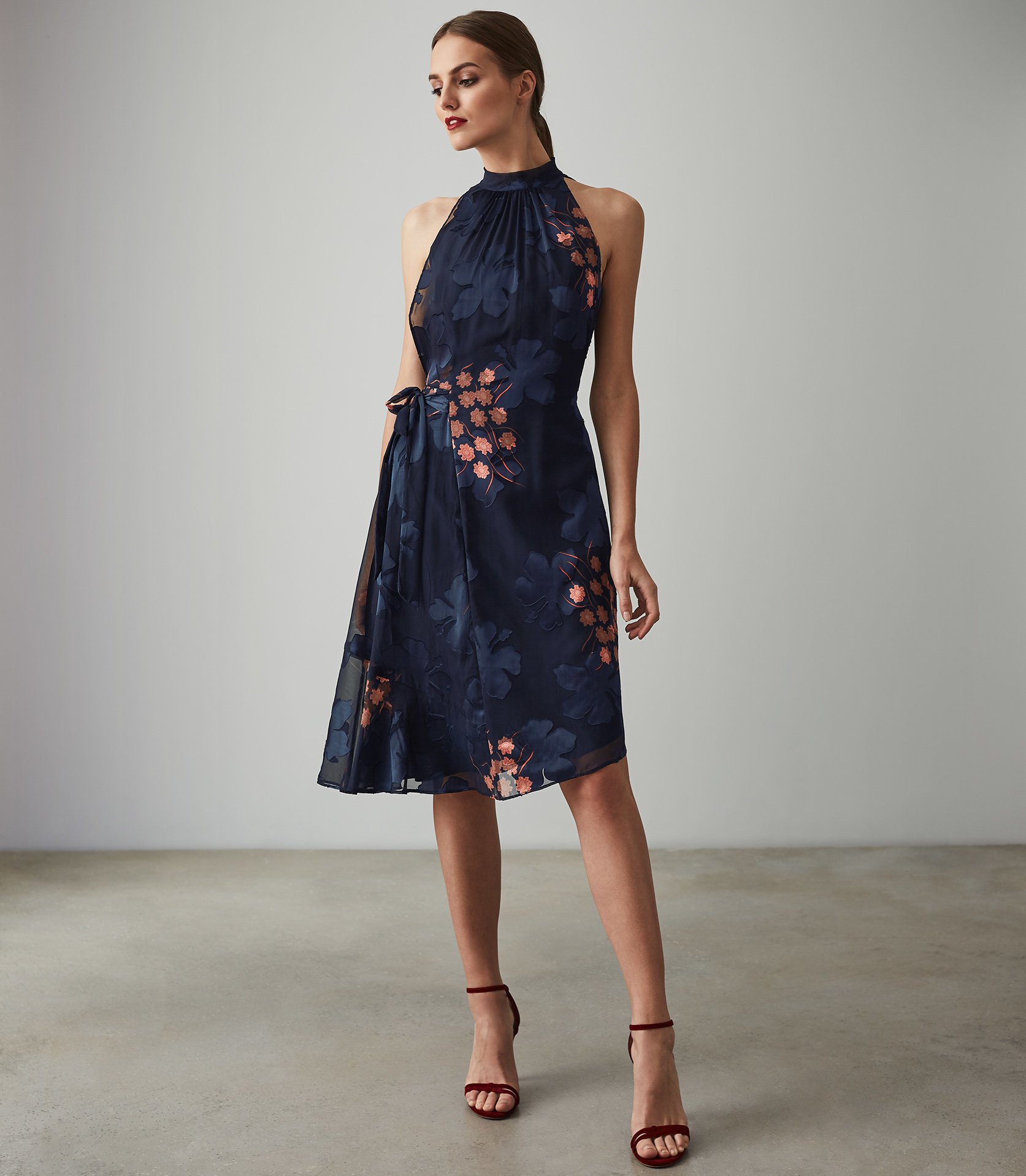 reiss lake floral burnout dress