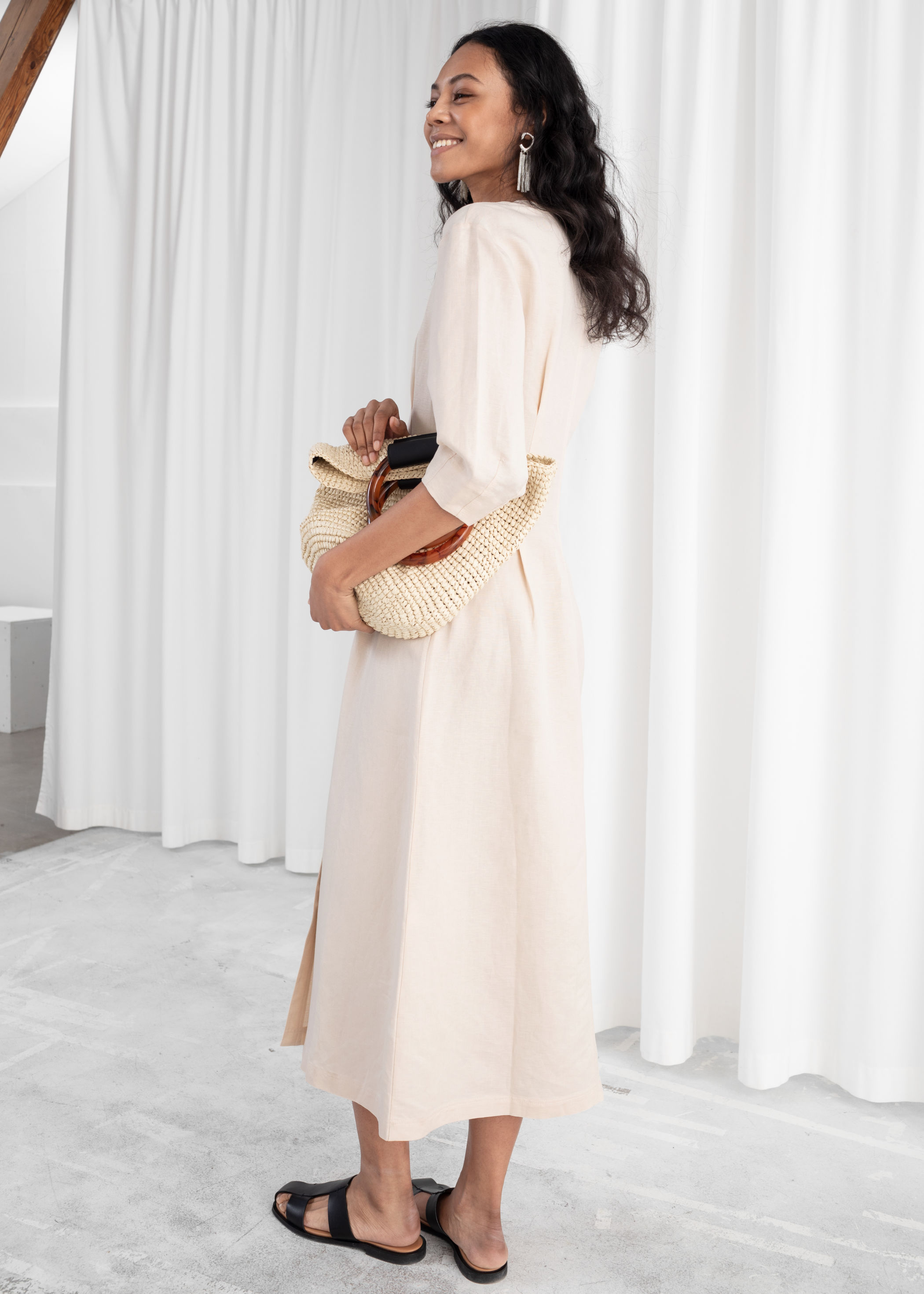 Linen Blend Midi Dress | Endource