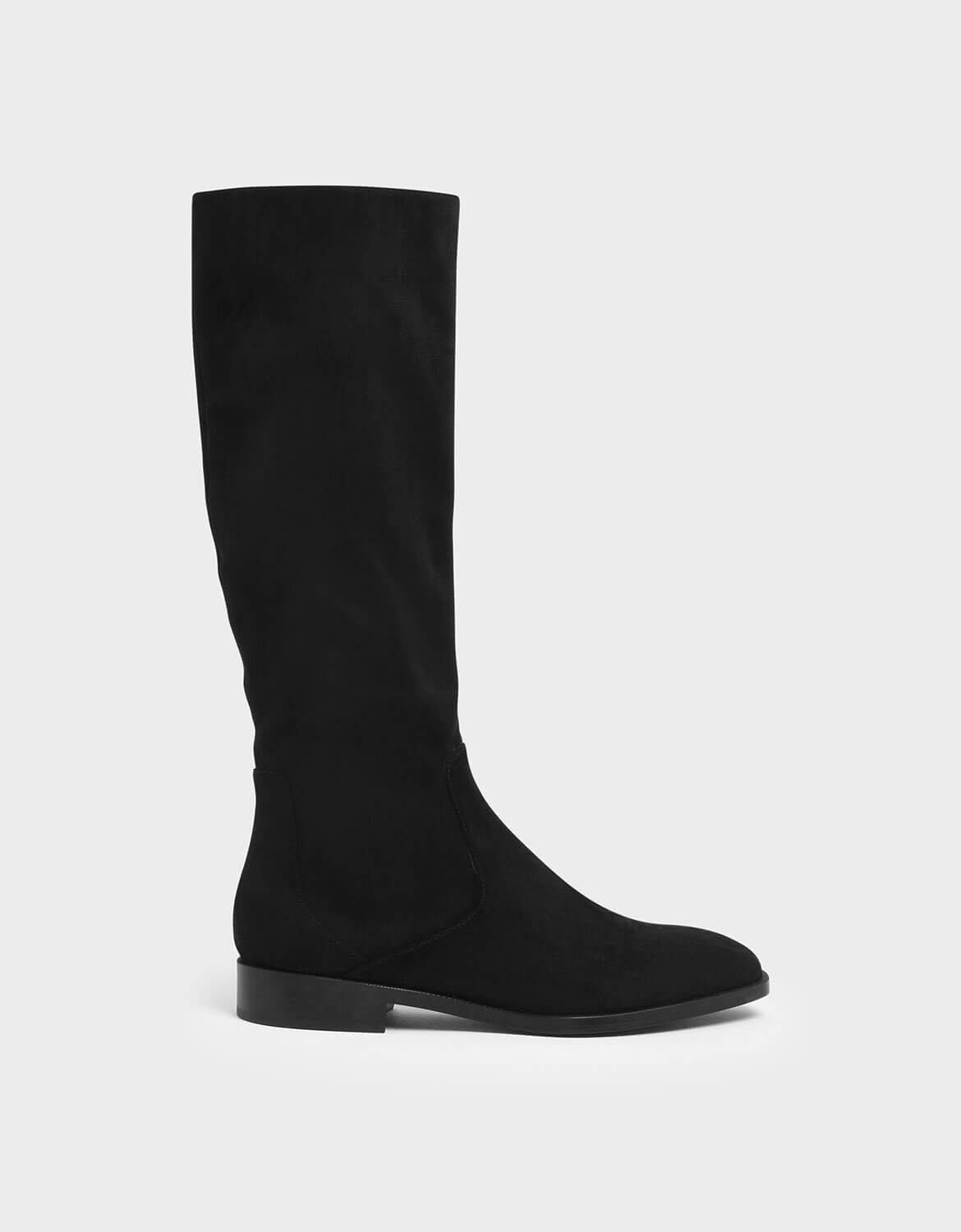 black suede knee high boots flat