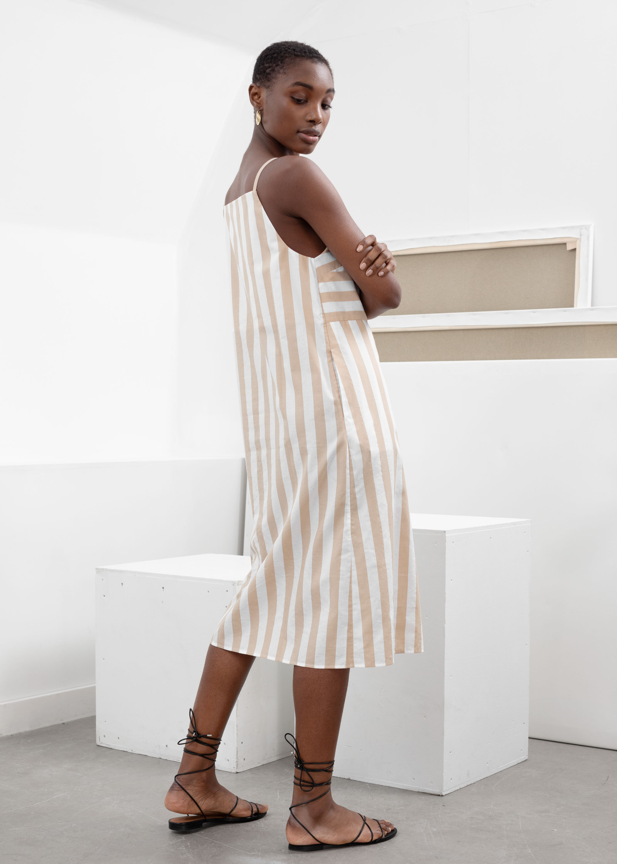 striped cotton midi dress