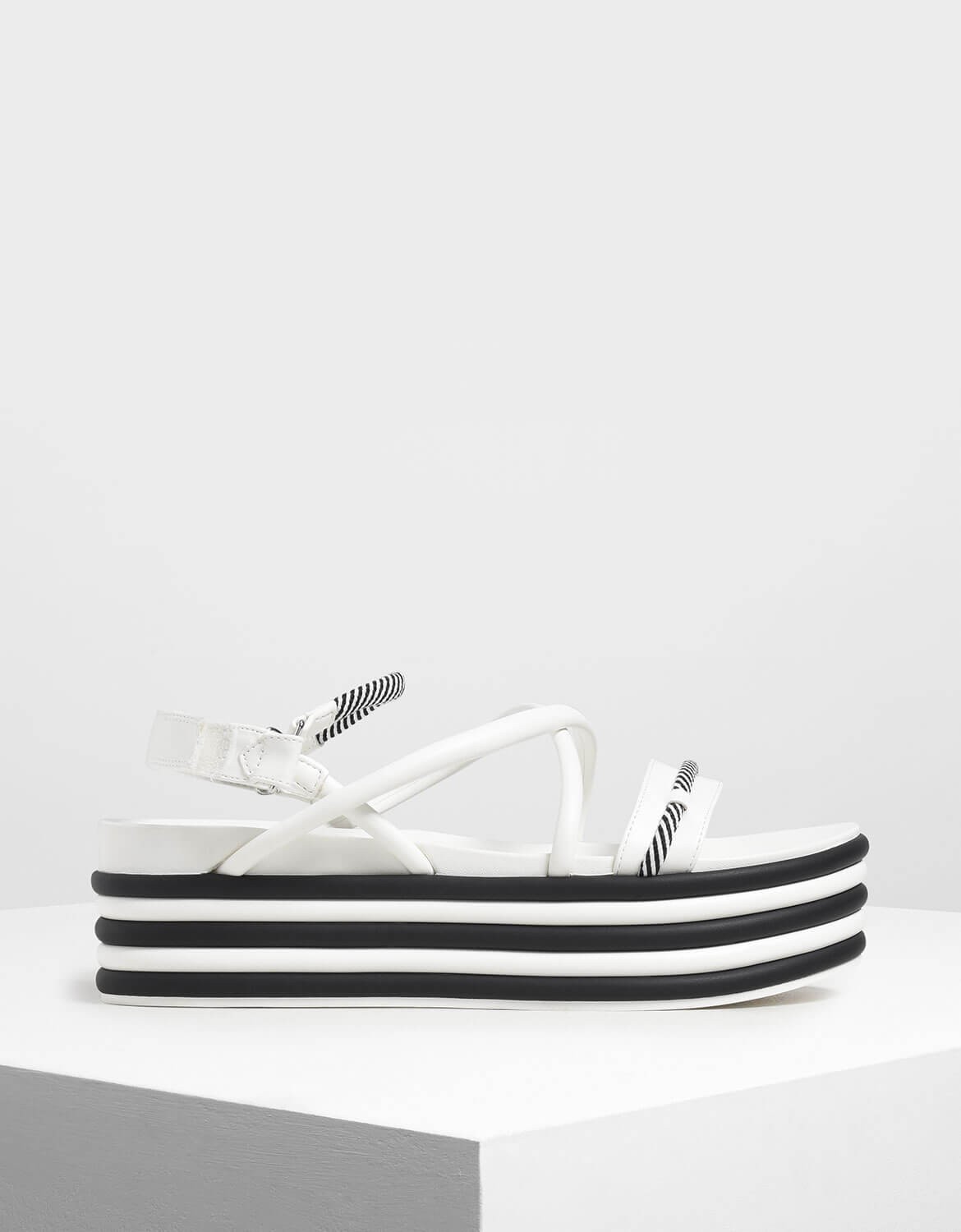 white strappy flatforms