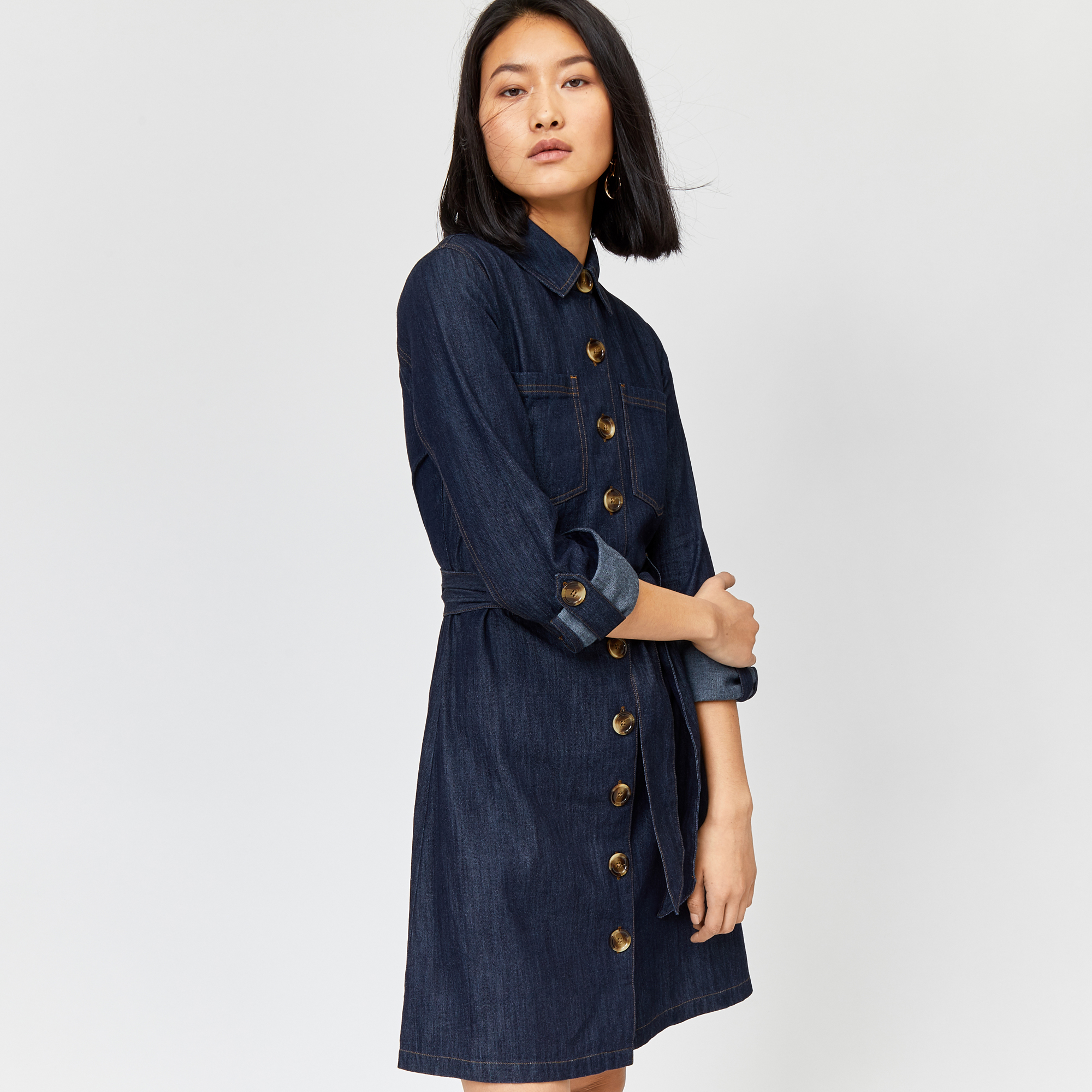 warehouse belted denim dress