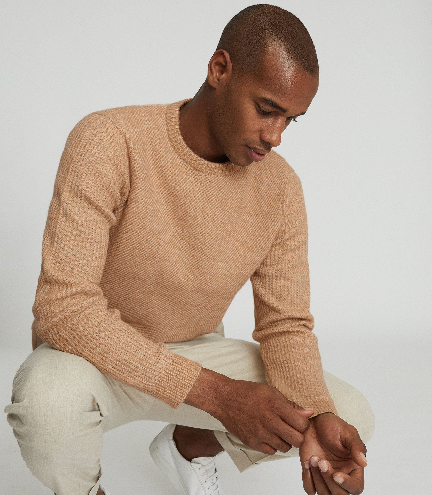 camel crew neck jumper