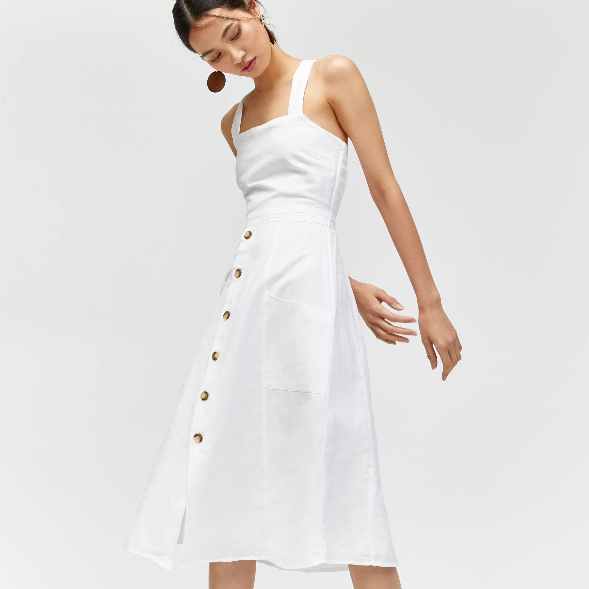 linen button through dress