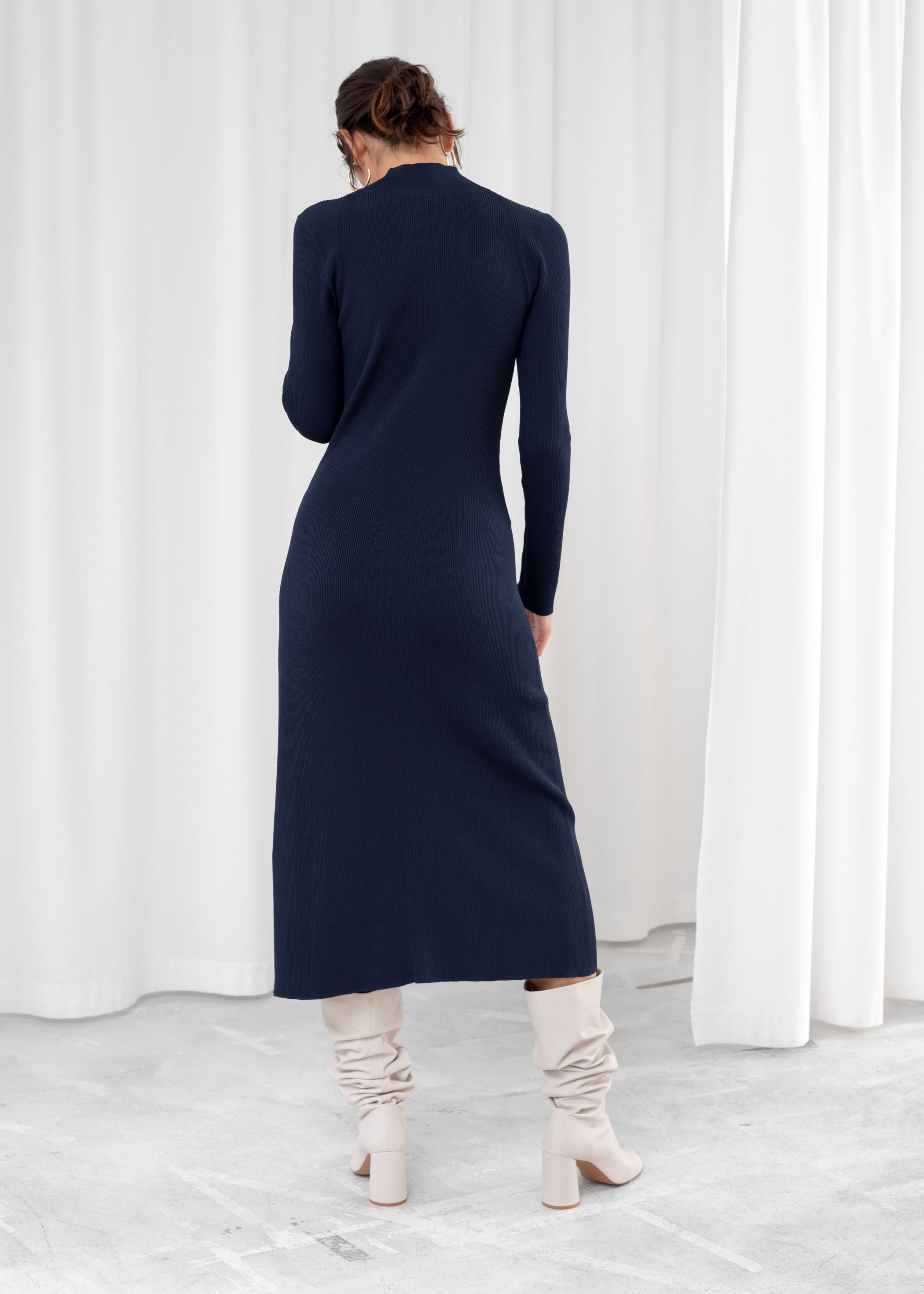 ribbed turtleneck midi dress