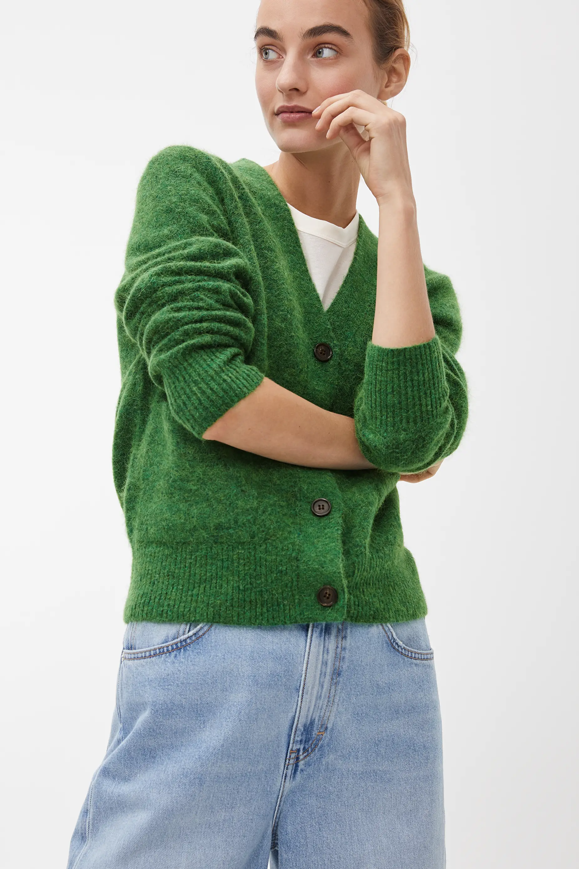 green cardigan